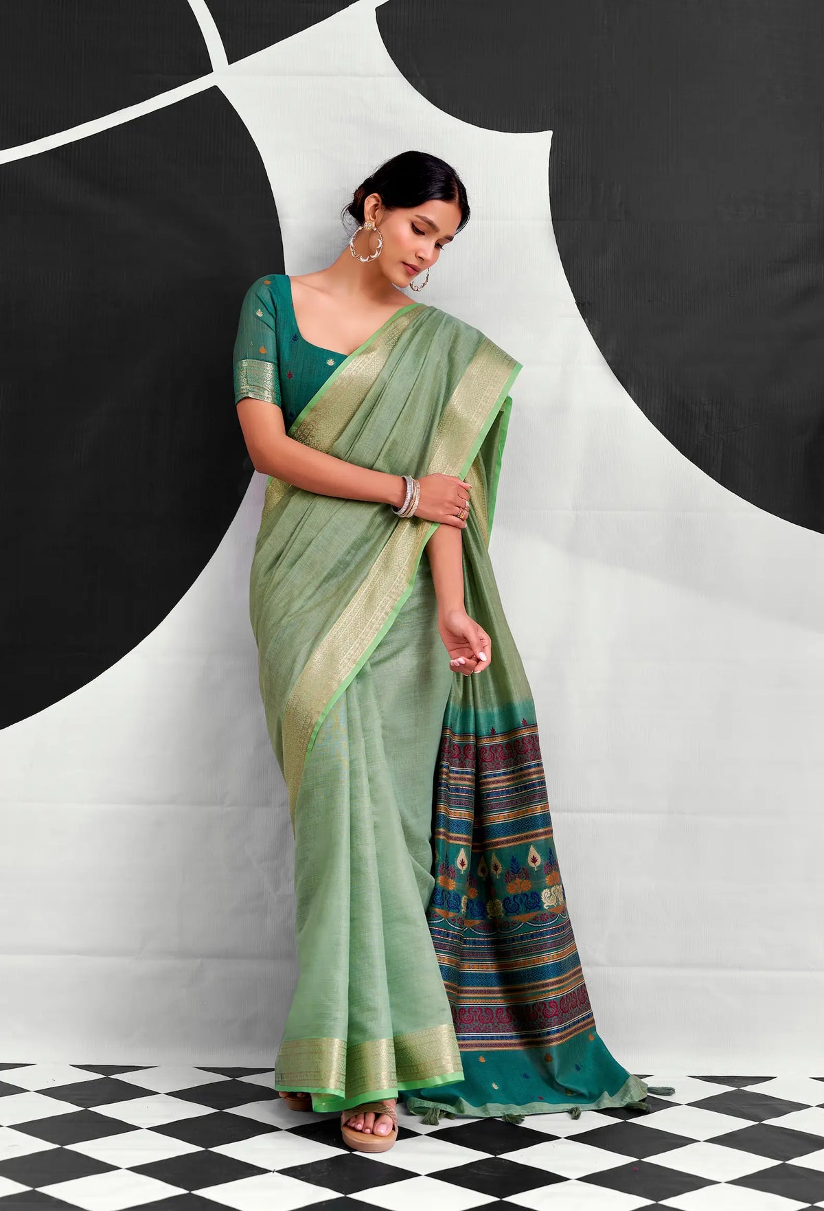 Sage Green Modal Cotton Weaving Saree
