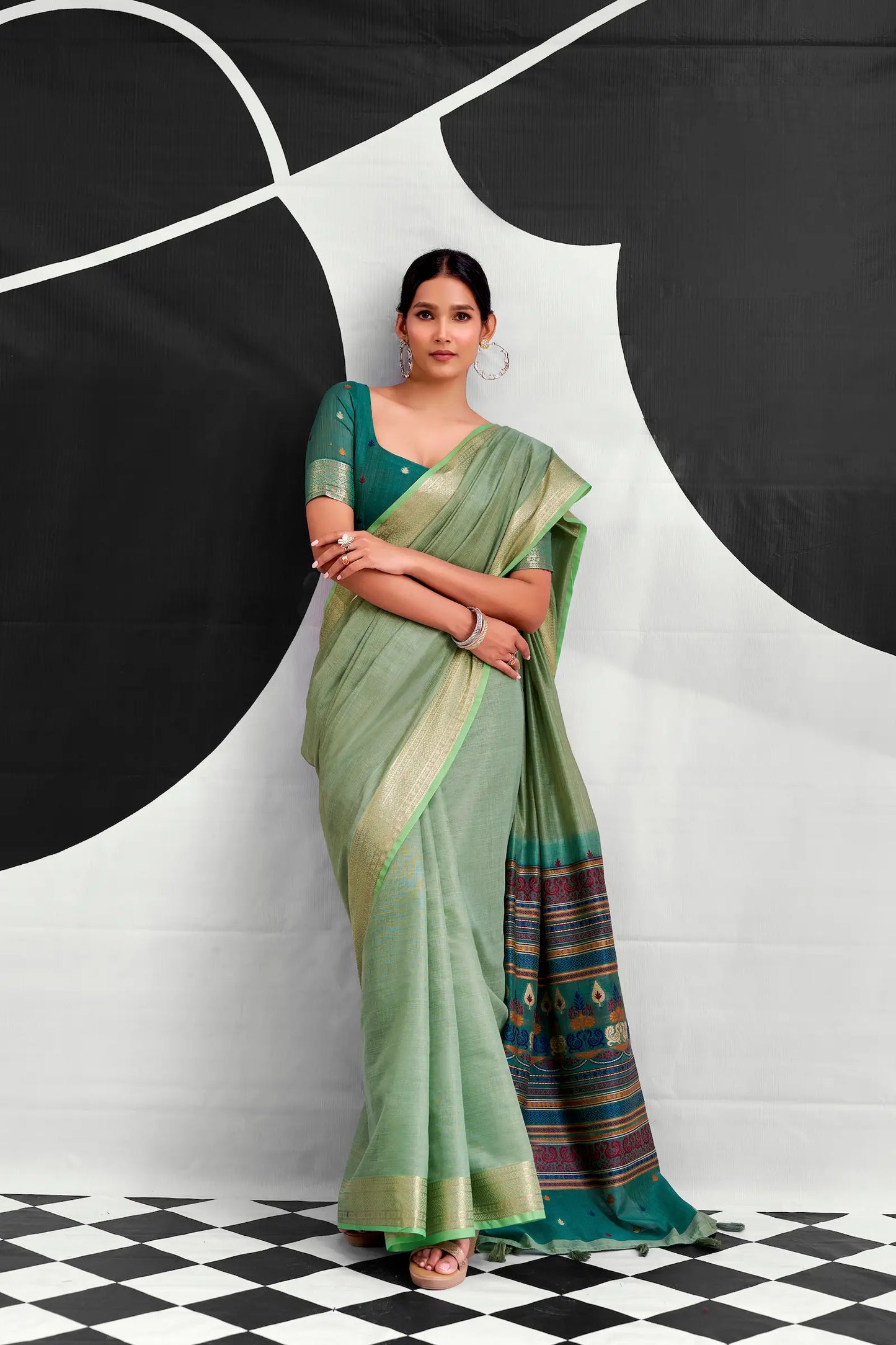 Sage Green Modal Cotton Weaving Saree