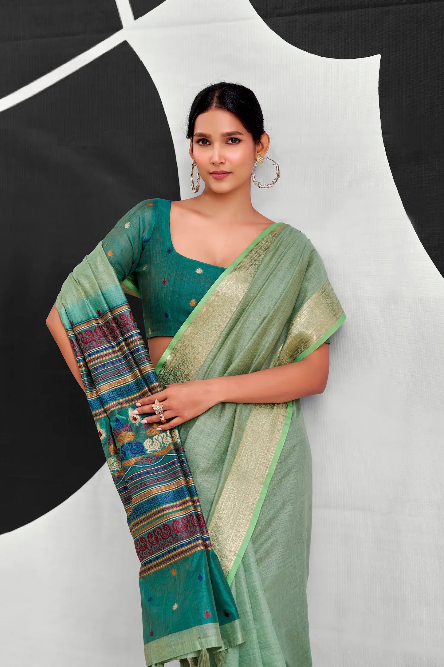 Sage Green Modal Cotton Weaving Saree