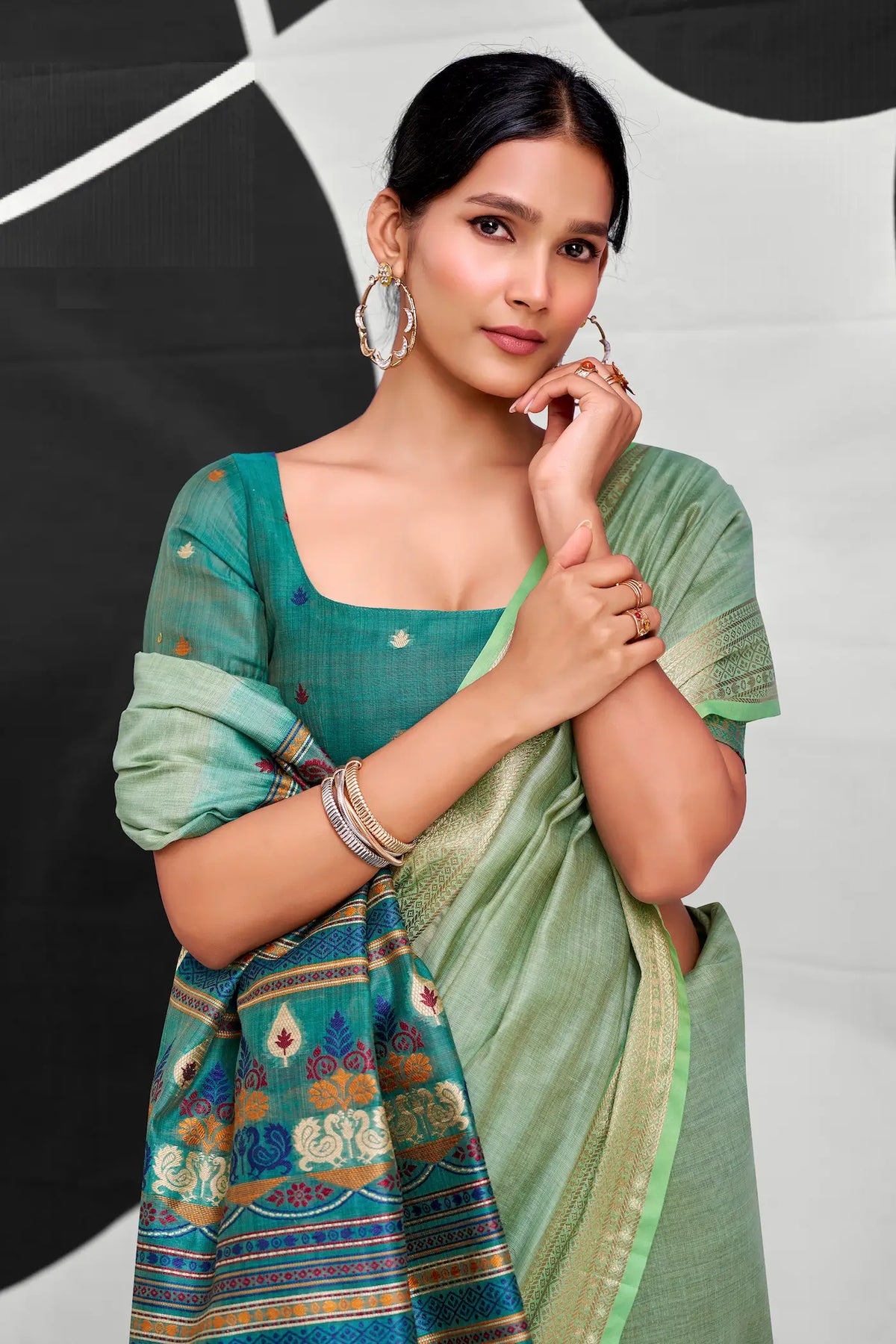 Sage Green Modal Cotton Weaving Saree