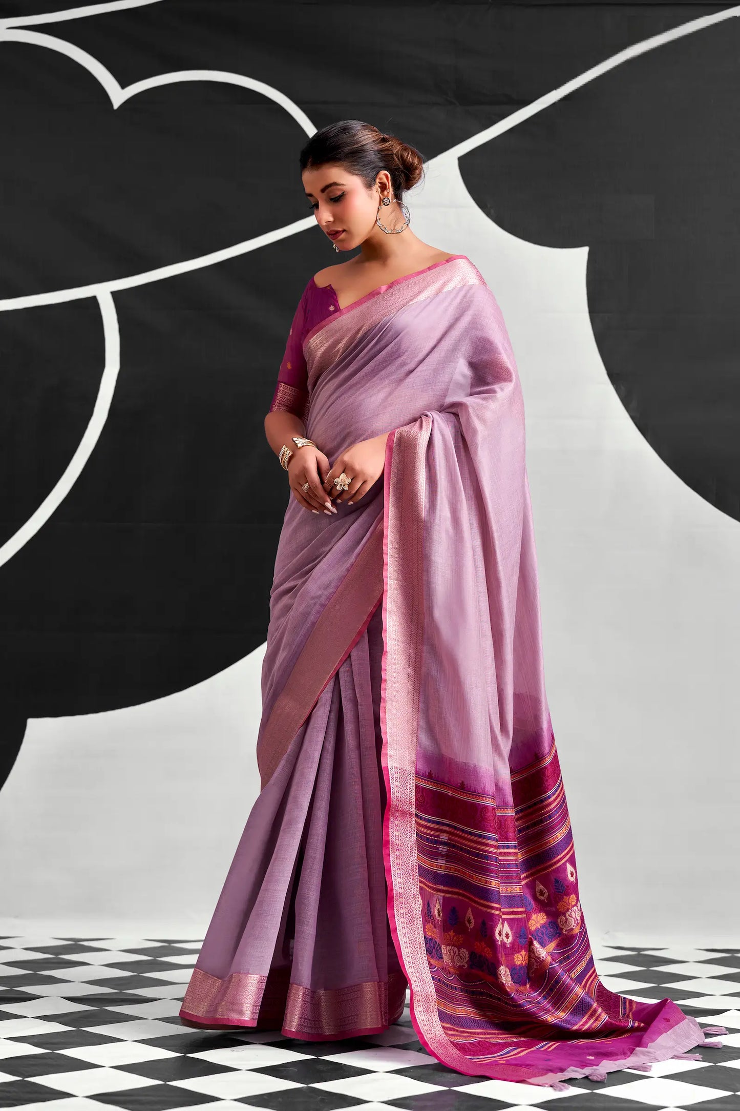 Lavender Modal Cotton Weaving Saree