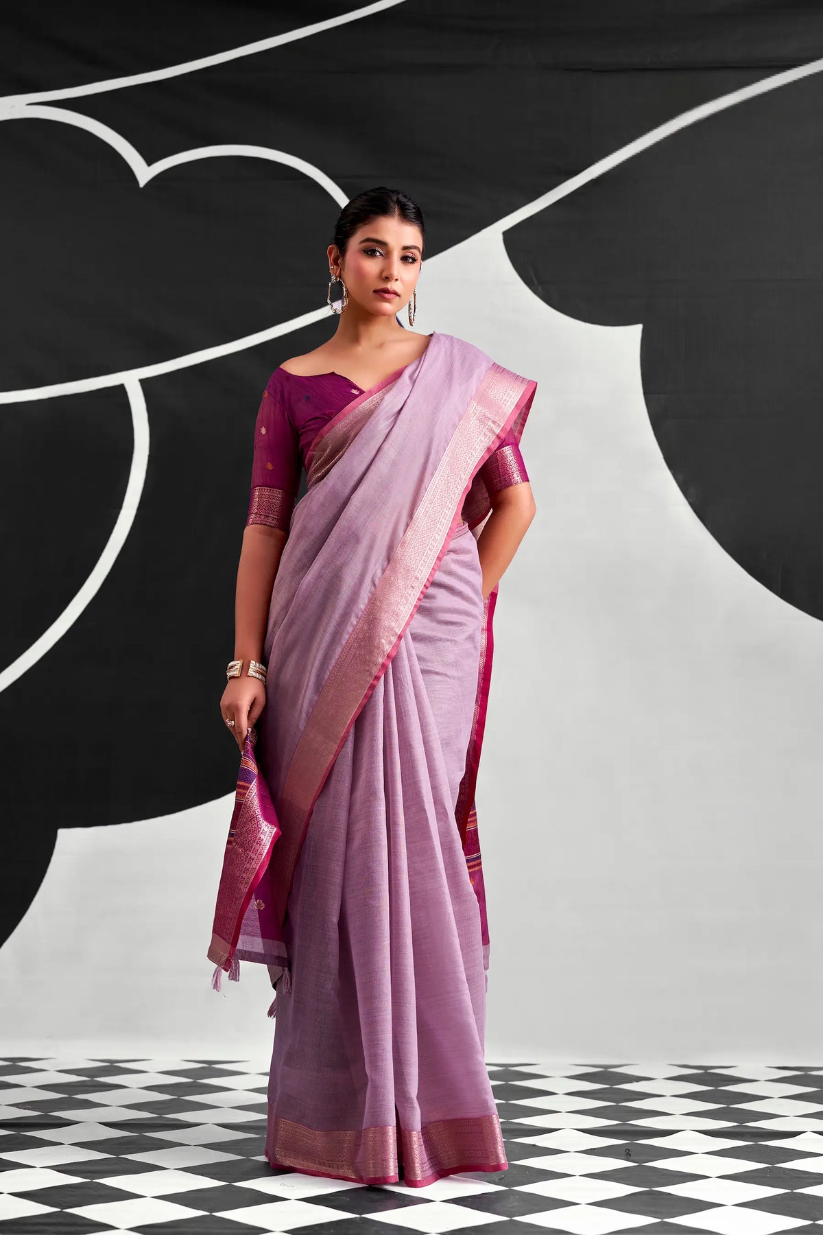 Lavender Modal Cotton Weaving Saree