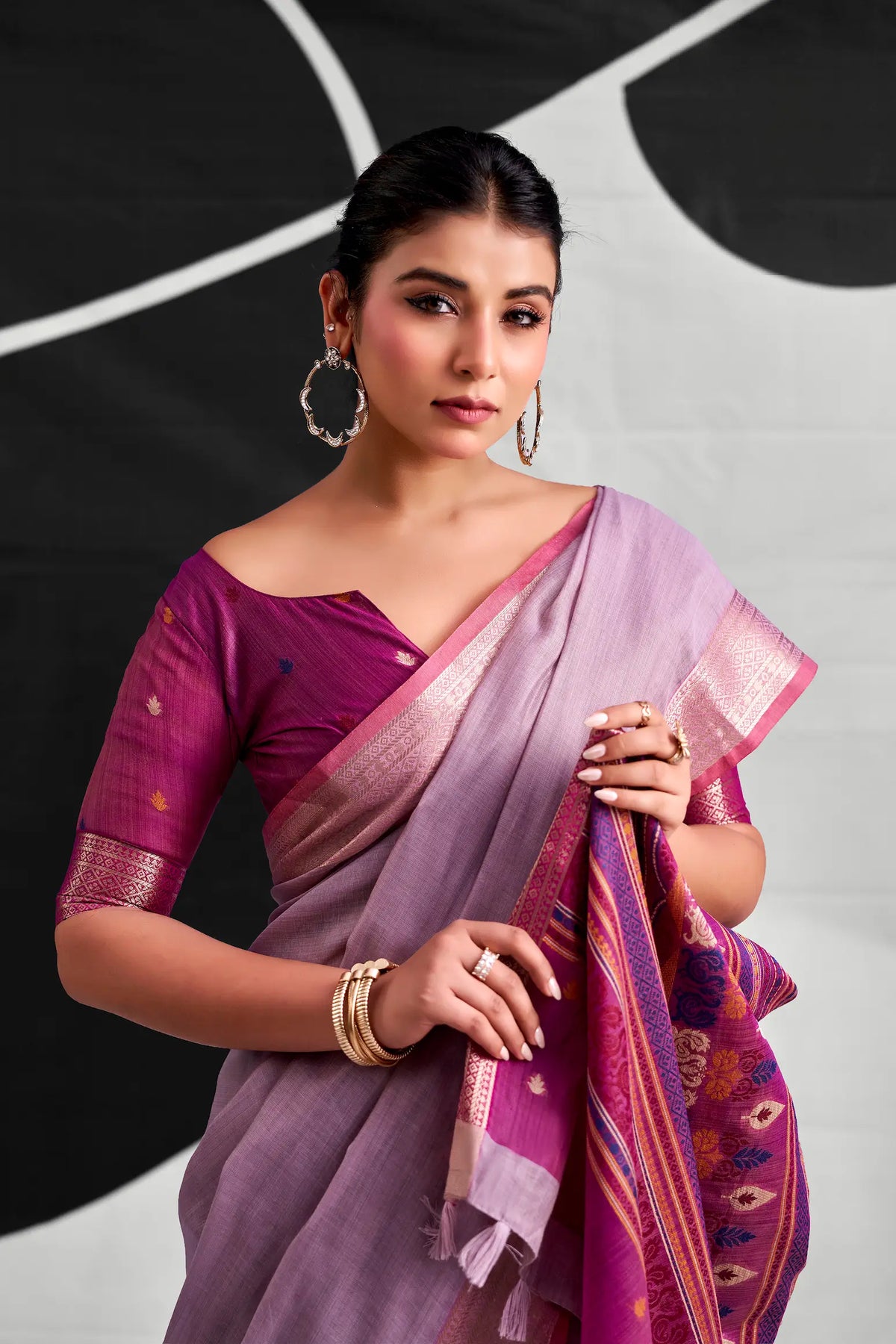 Lavender Modal Cotton Weaving Saree