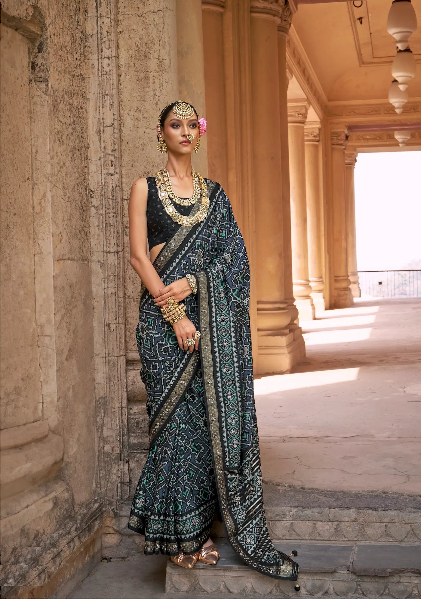 Dark Blue-Black Silk Patola Saree
