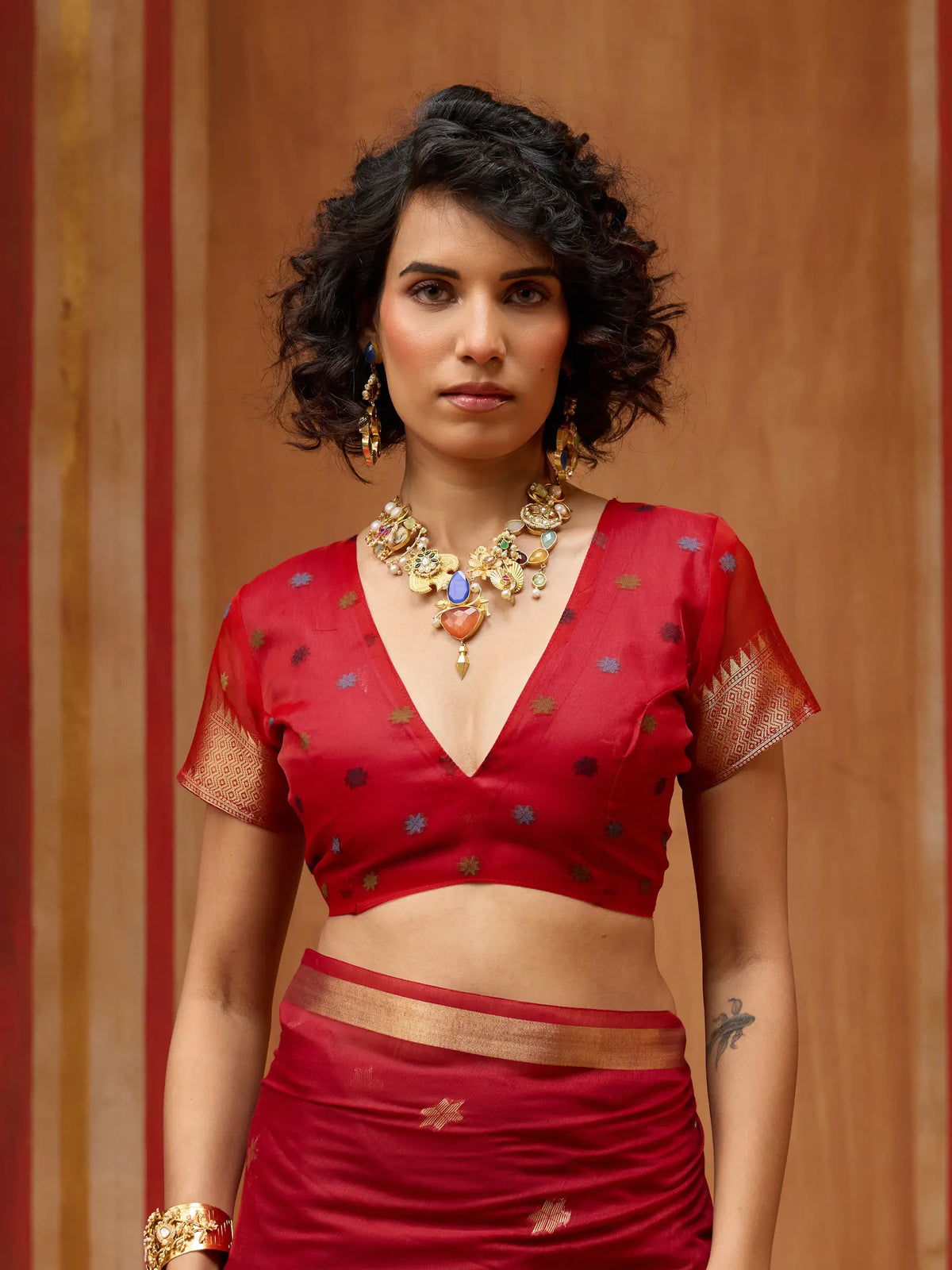 Brick Red Cotton Handloom Weaving Saree