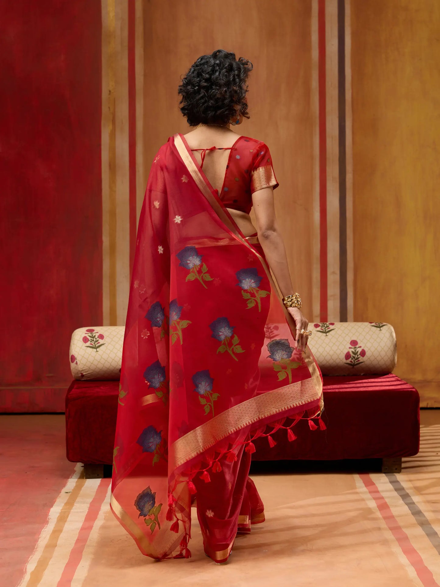 Brick Red Cotton Handloom Weaving Saree