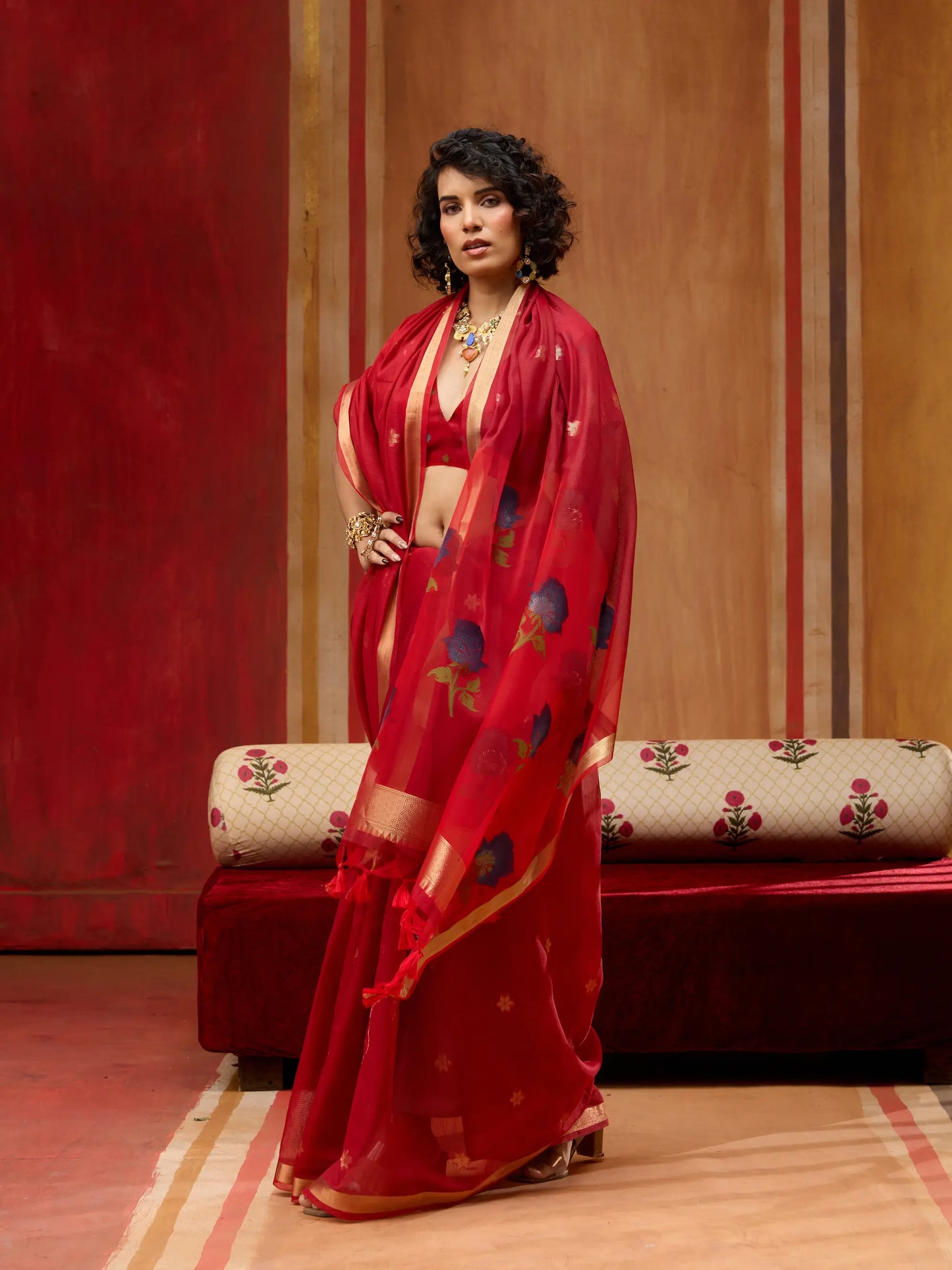 Brick Red Cotton Handloom Weaving Saree