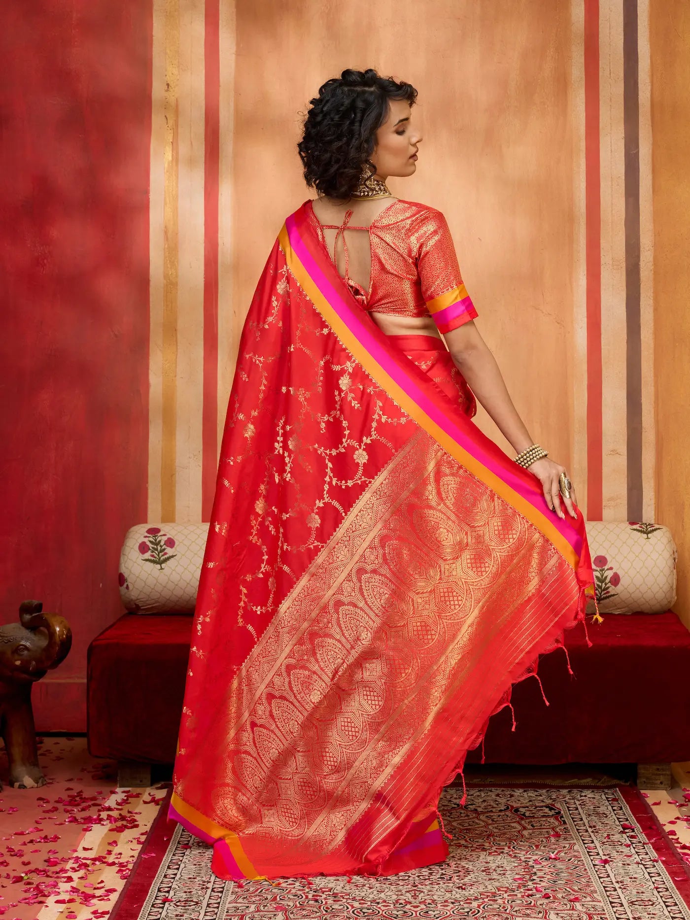 Bright Red Soft Silk Zari Weaving Saree