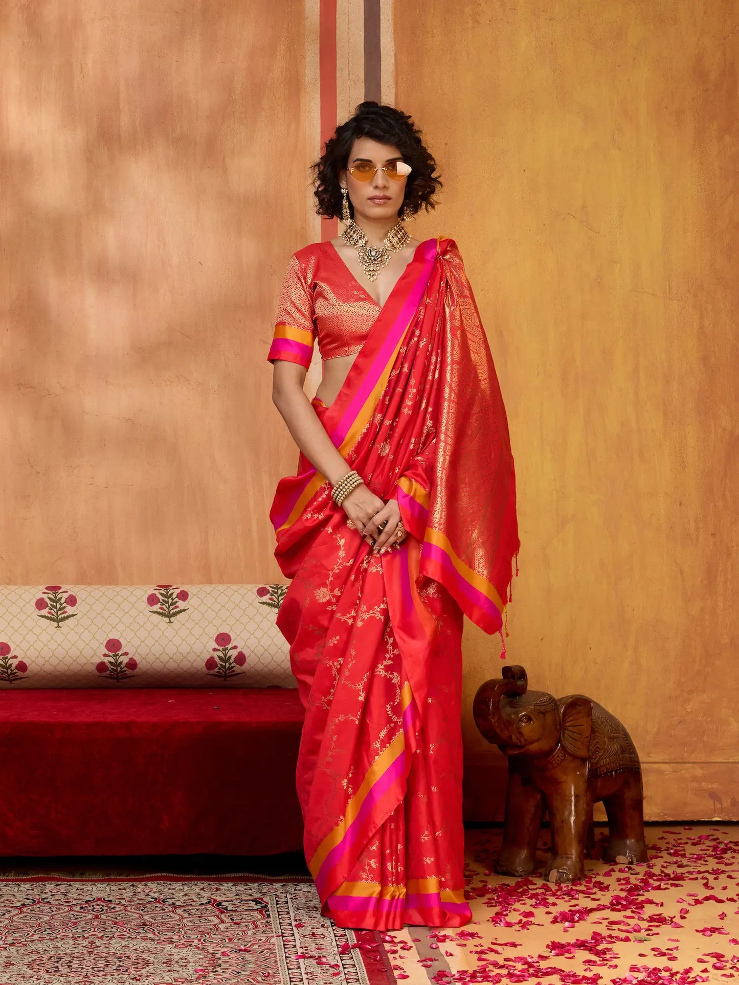 Bright Red Soft Silk Zari Weaving Saree