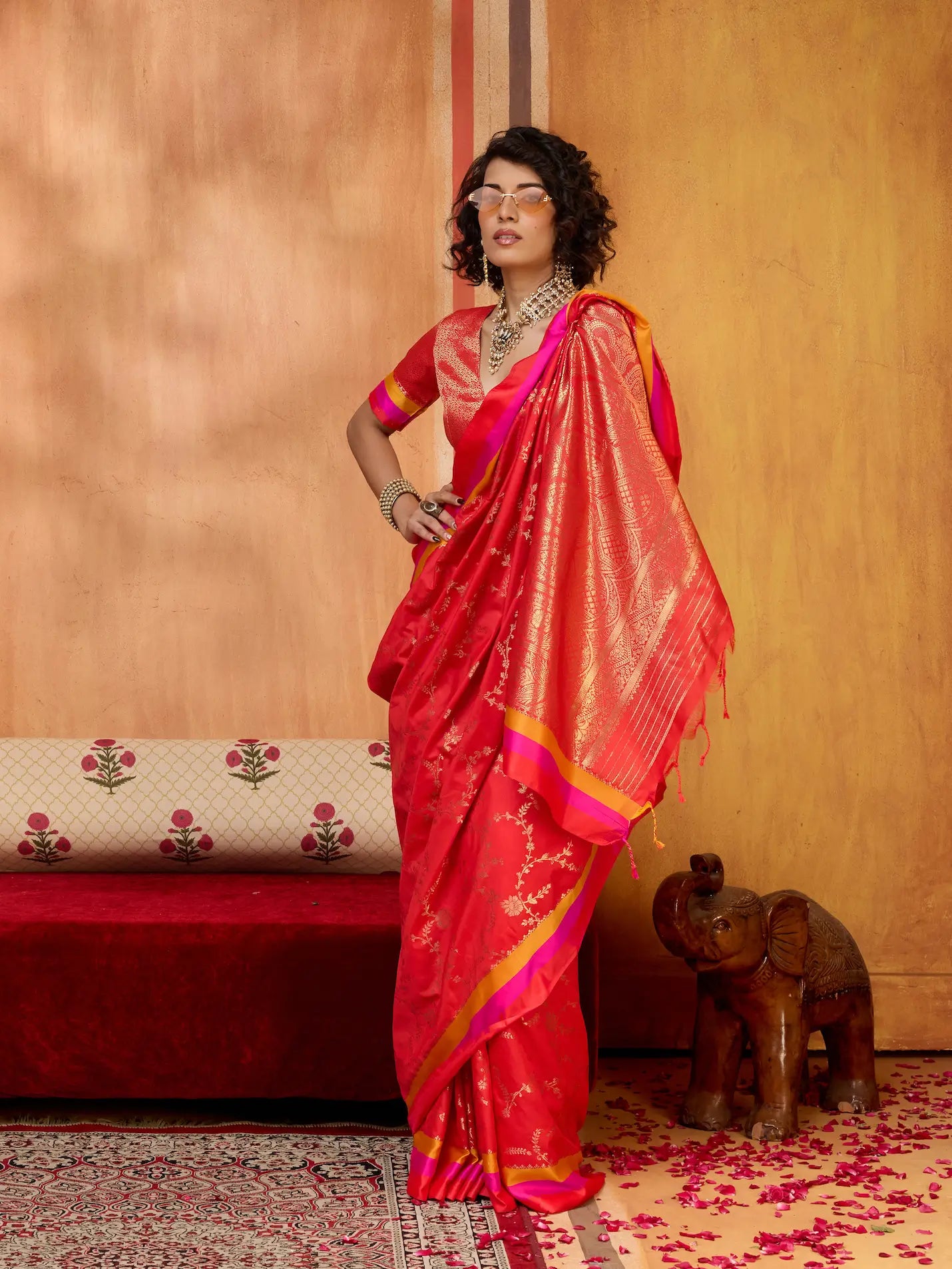 Bright Red Soft Silk Zari Weaving Saree