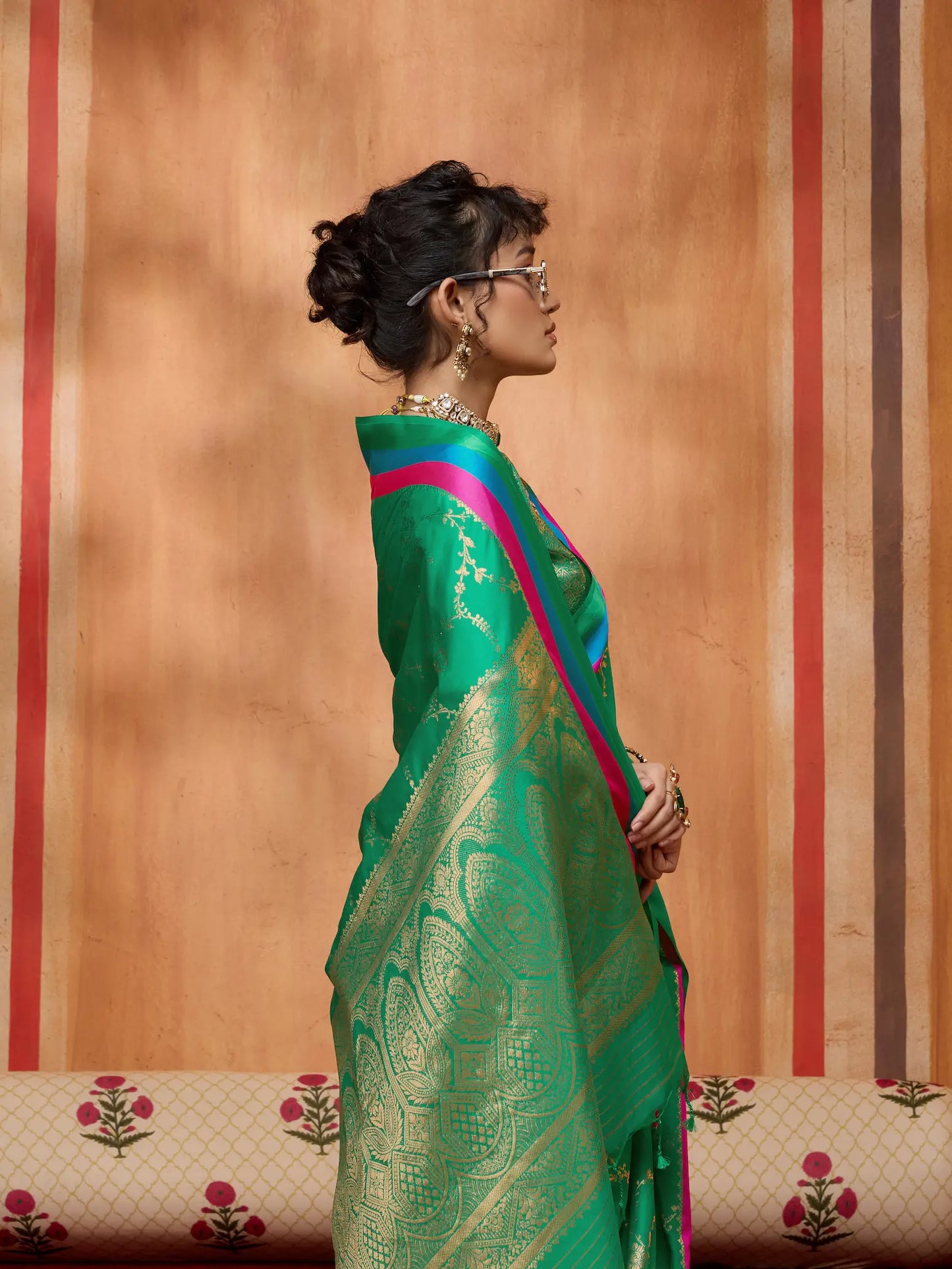 Pine Green Soft Silk Zari Weaving Saree