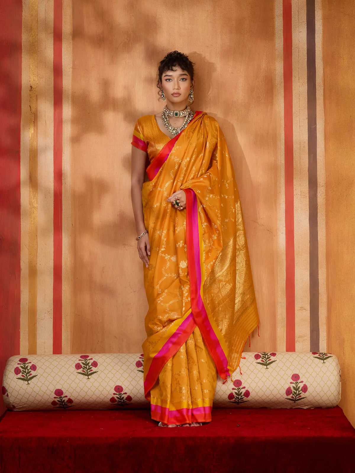 Sunrise Orange Soft Silk Zari Weaving Saree