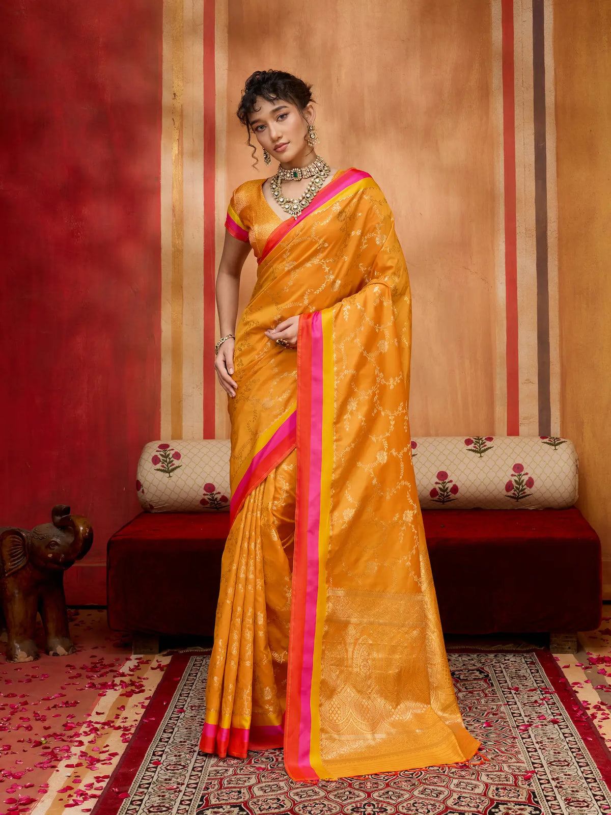 Sunrise Orange Soft Silk Zari Weaving Saree