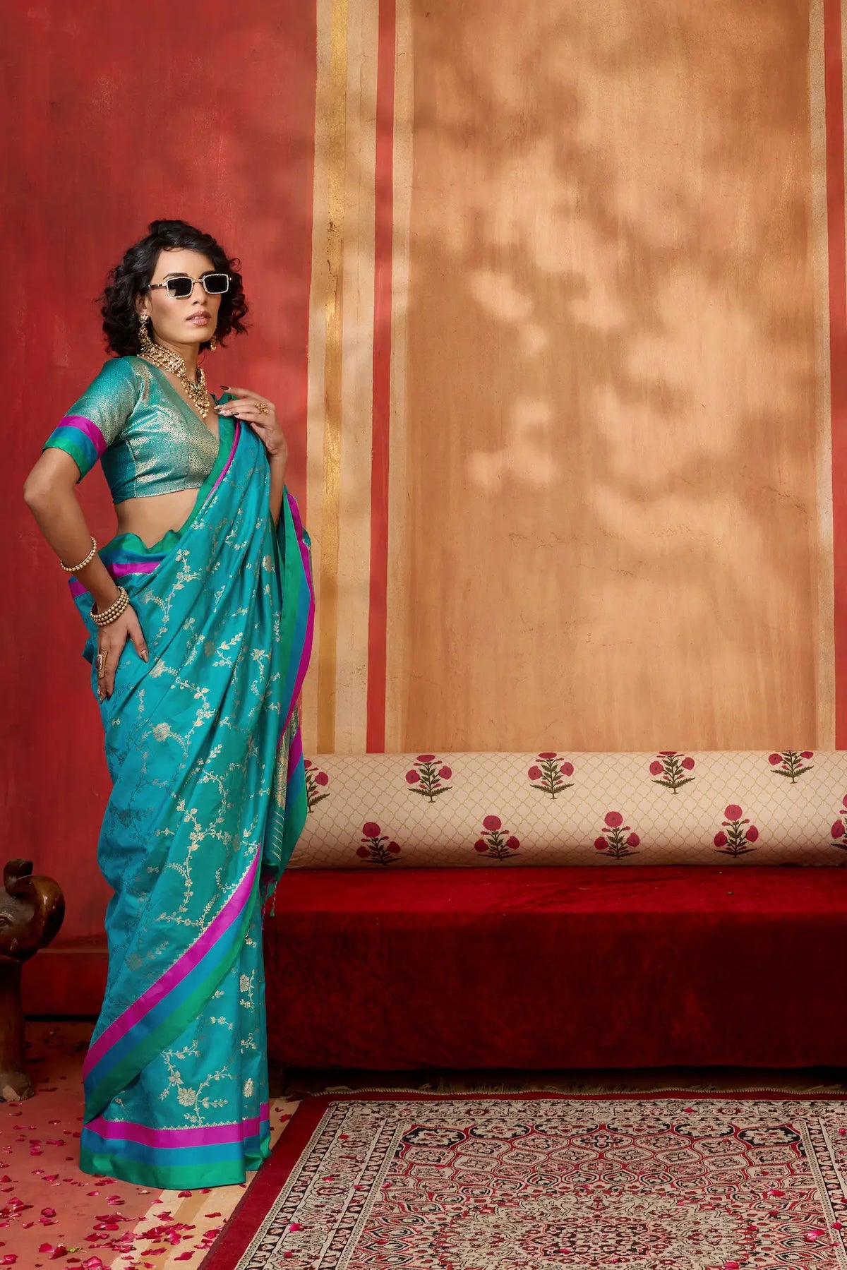 Teal Blue Soft Silk Zari Weaving Saree