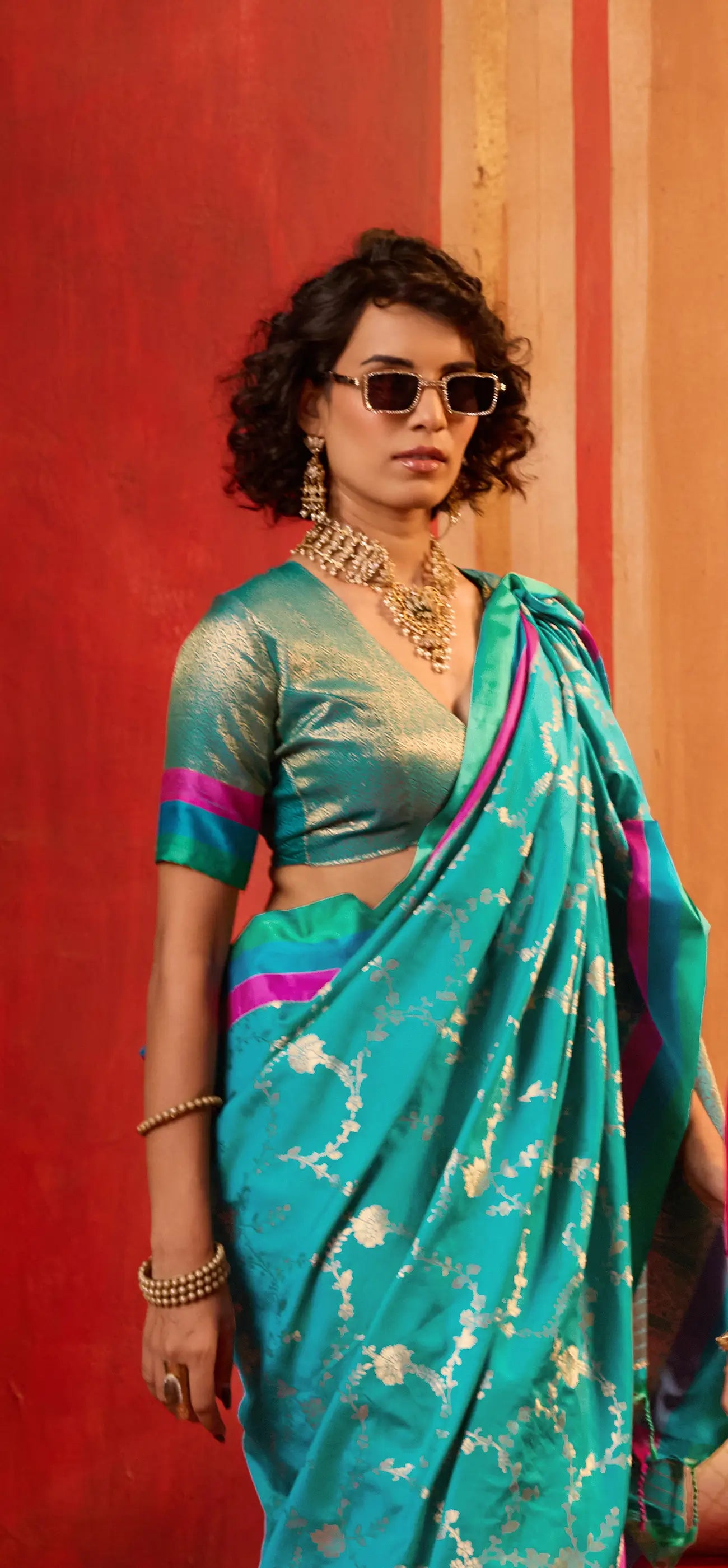 Teal Blue Soft Silk Zari Weaving Saree