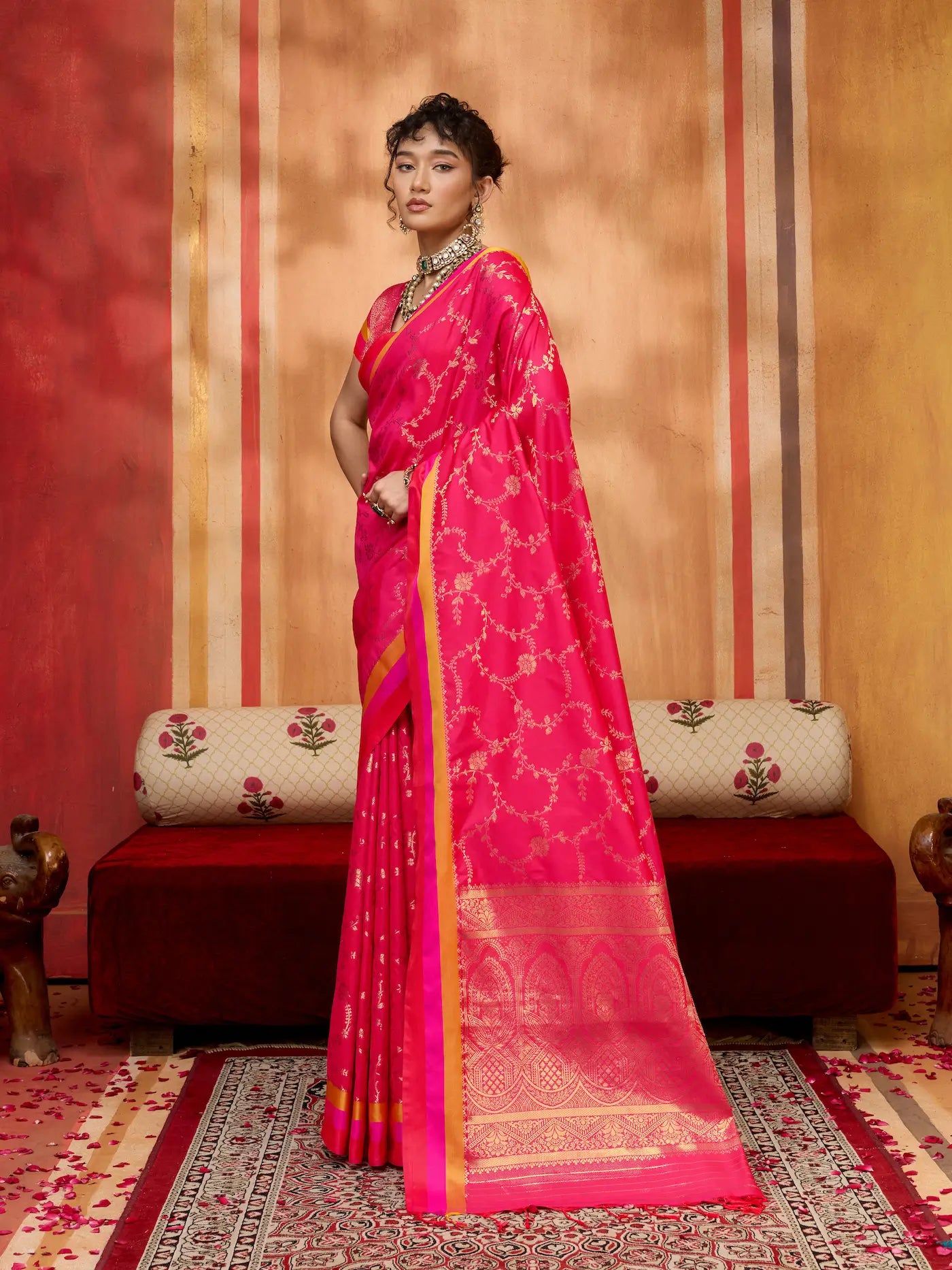 Hot Pink Soft Silk Zari Weaving Saree