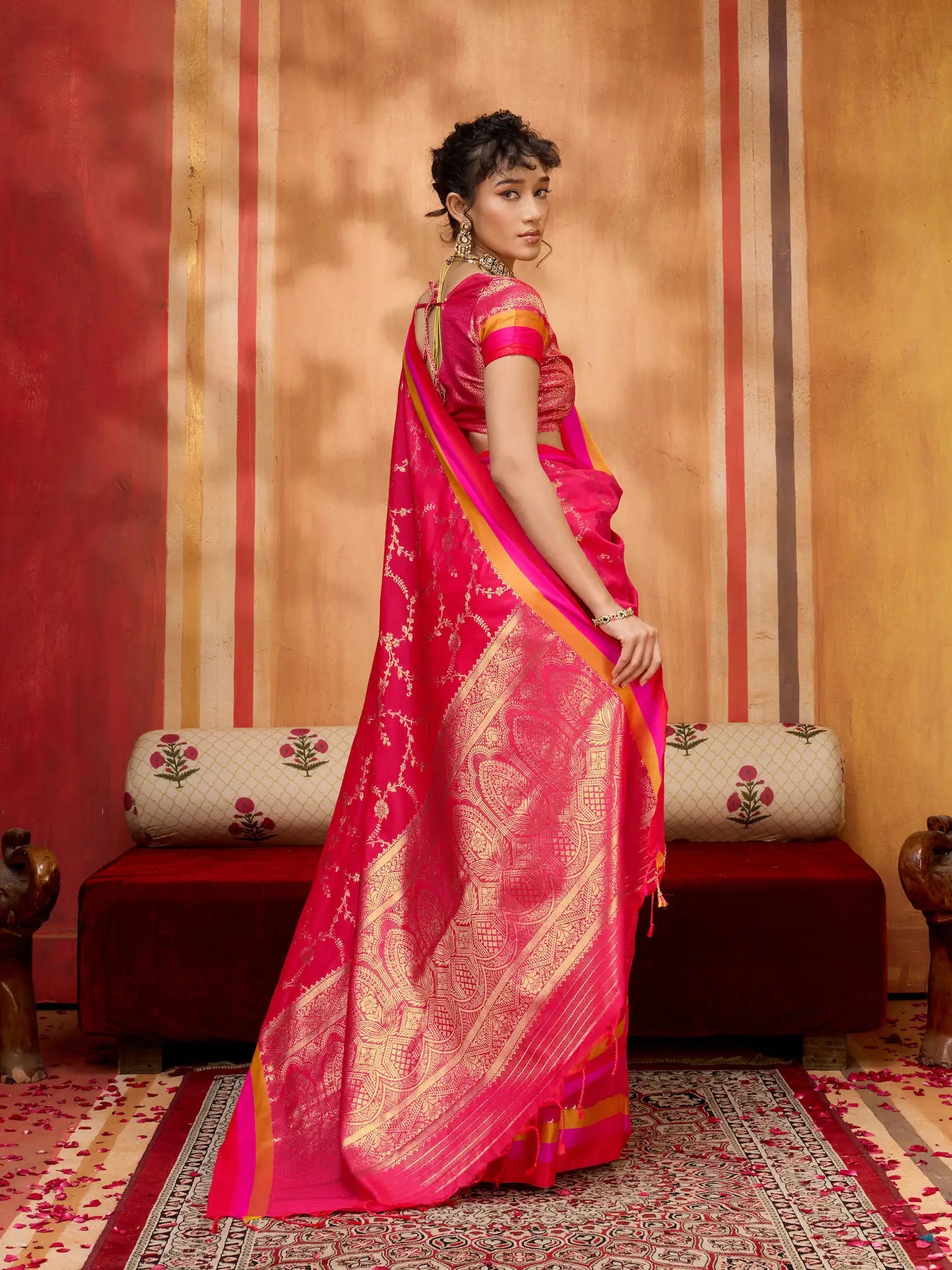 Hot Pink Soft Silk Zari Weaving Saree