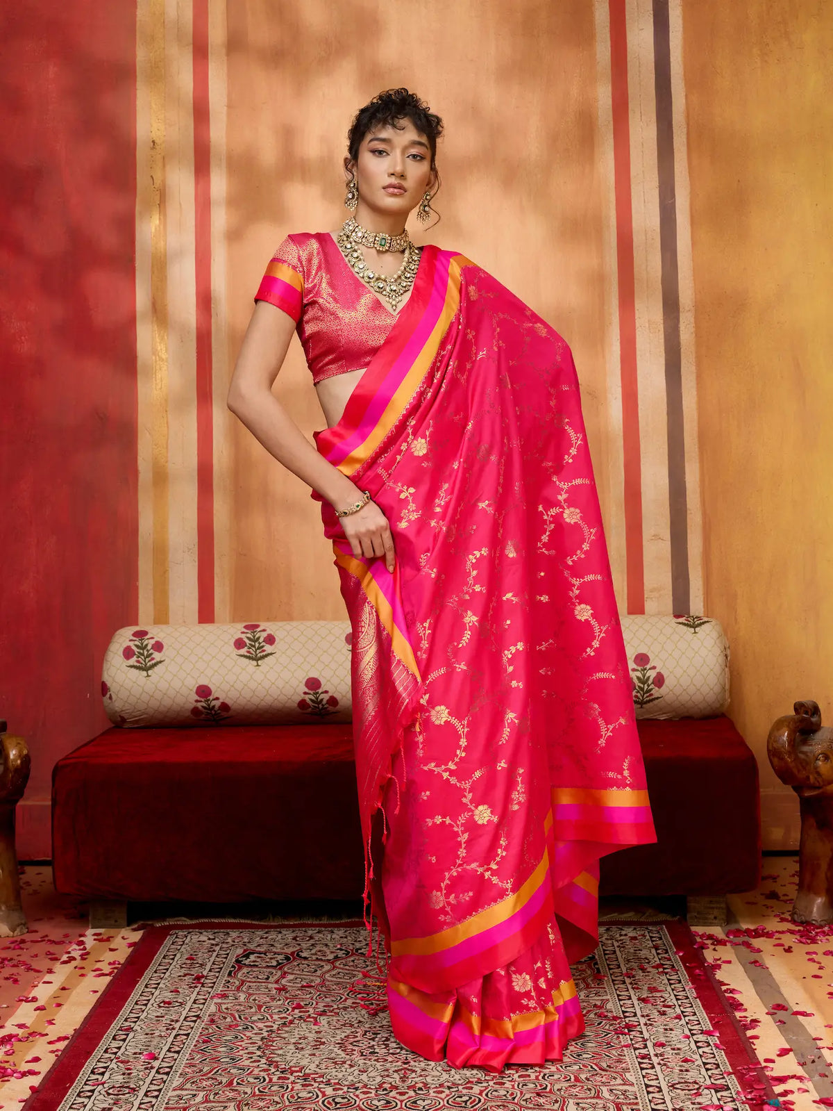 Hot Pink Soft Silk Zari Weaving Saree