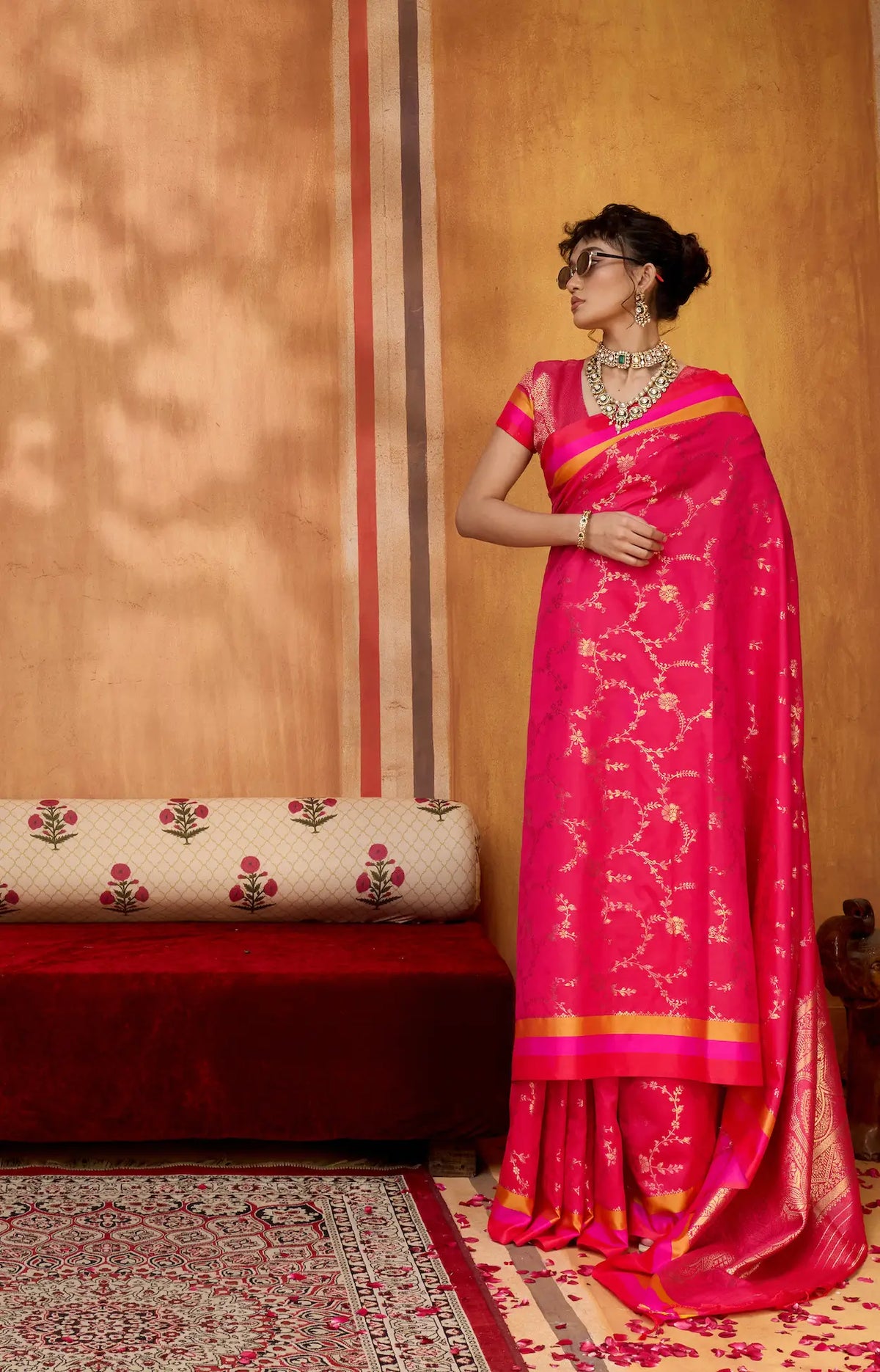 Hot Pink Soft Silk Zari Weaving Saree