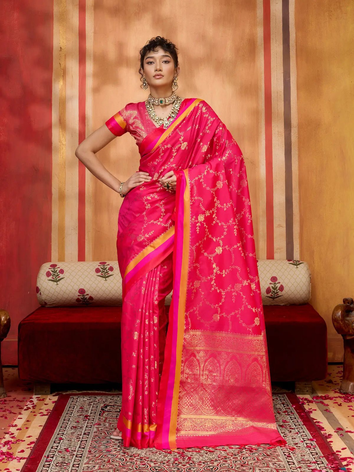 Hot Pink Soft Silk Zari Weaving Saree