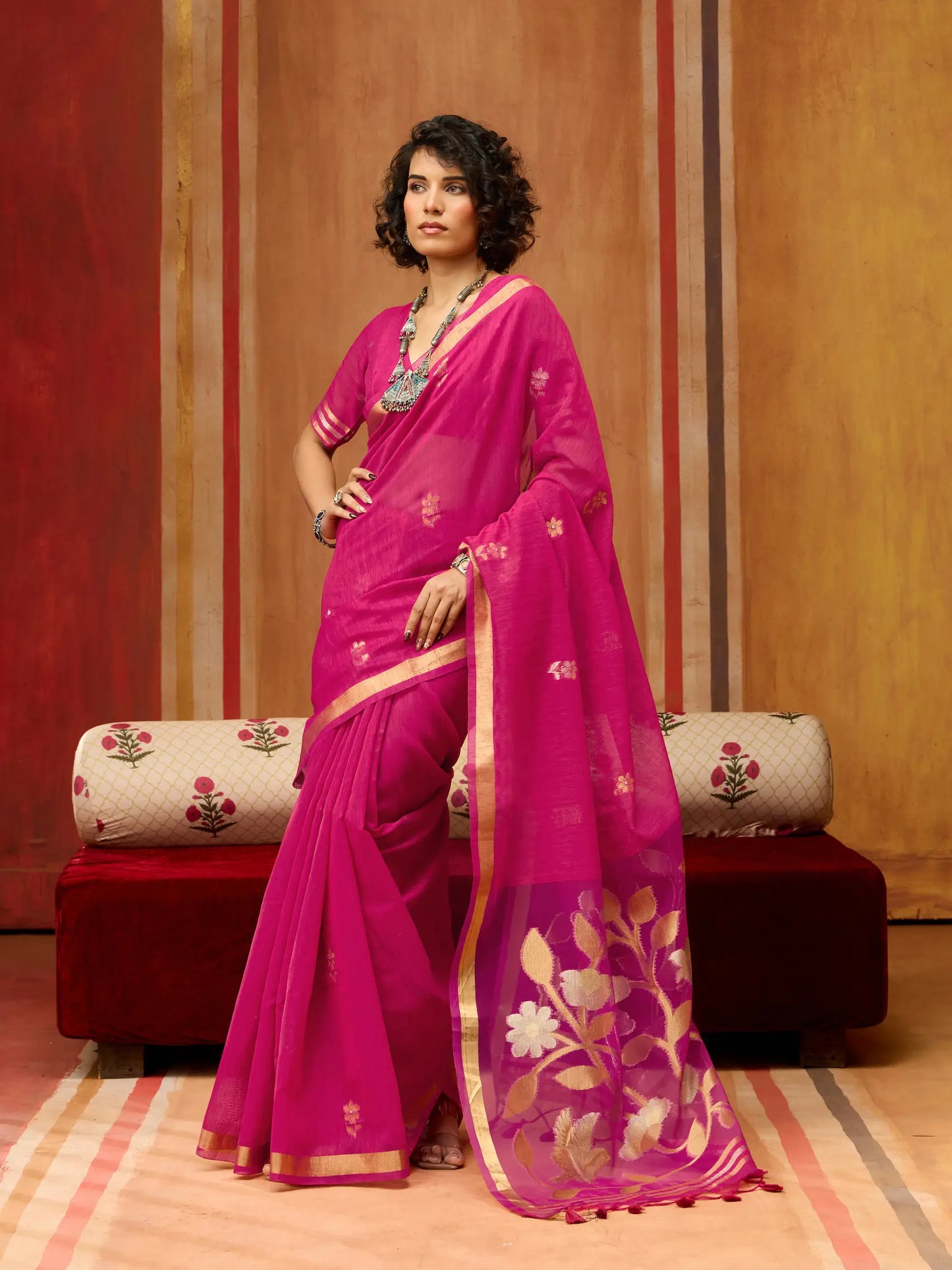 Burnt Pink Silk Zari Weaving Saree