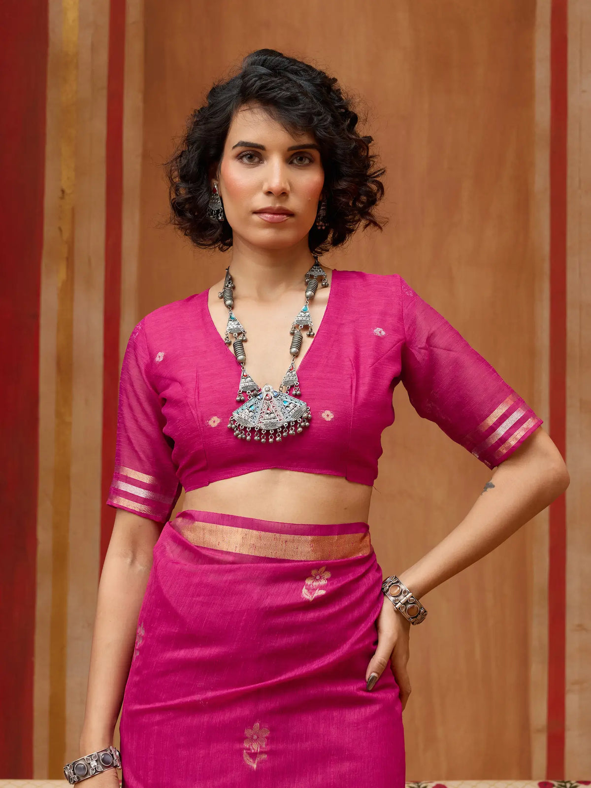Burnt Pink Silk Zari Weaving Saree