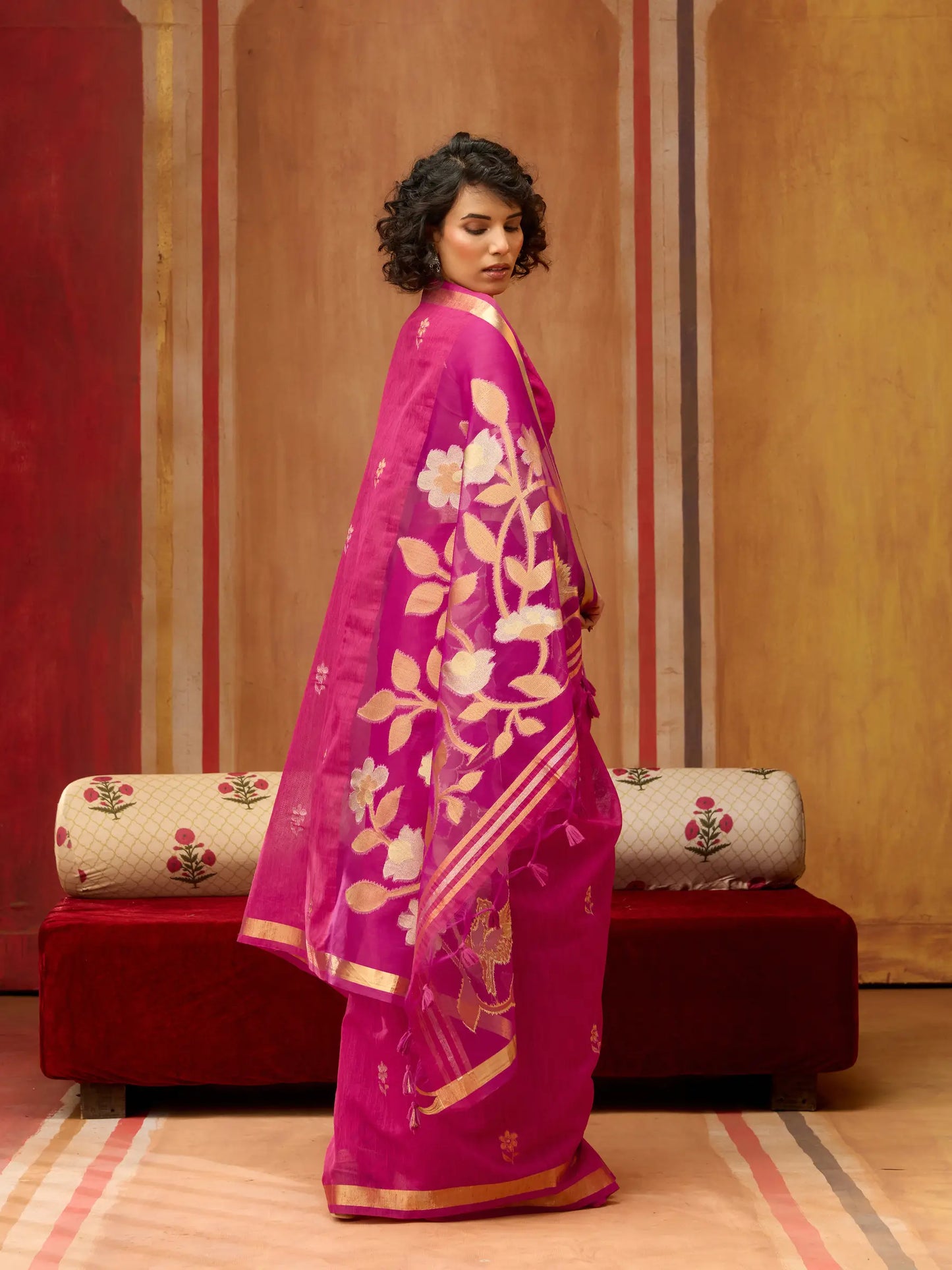 Burnt Pink Silk Zari Weaving Saree