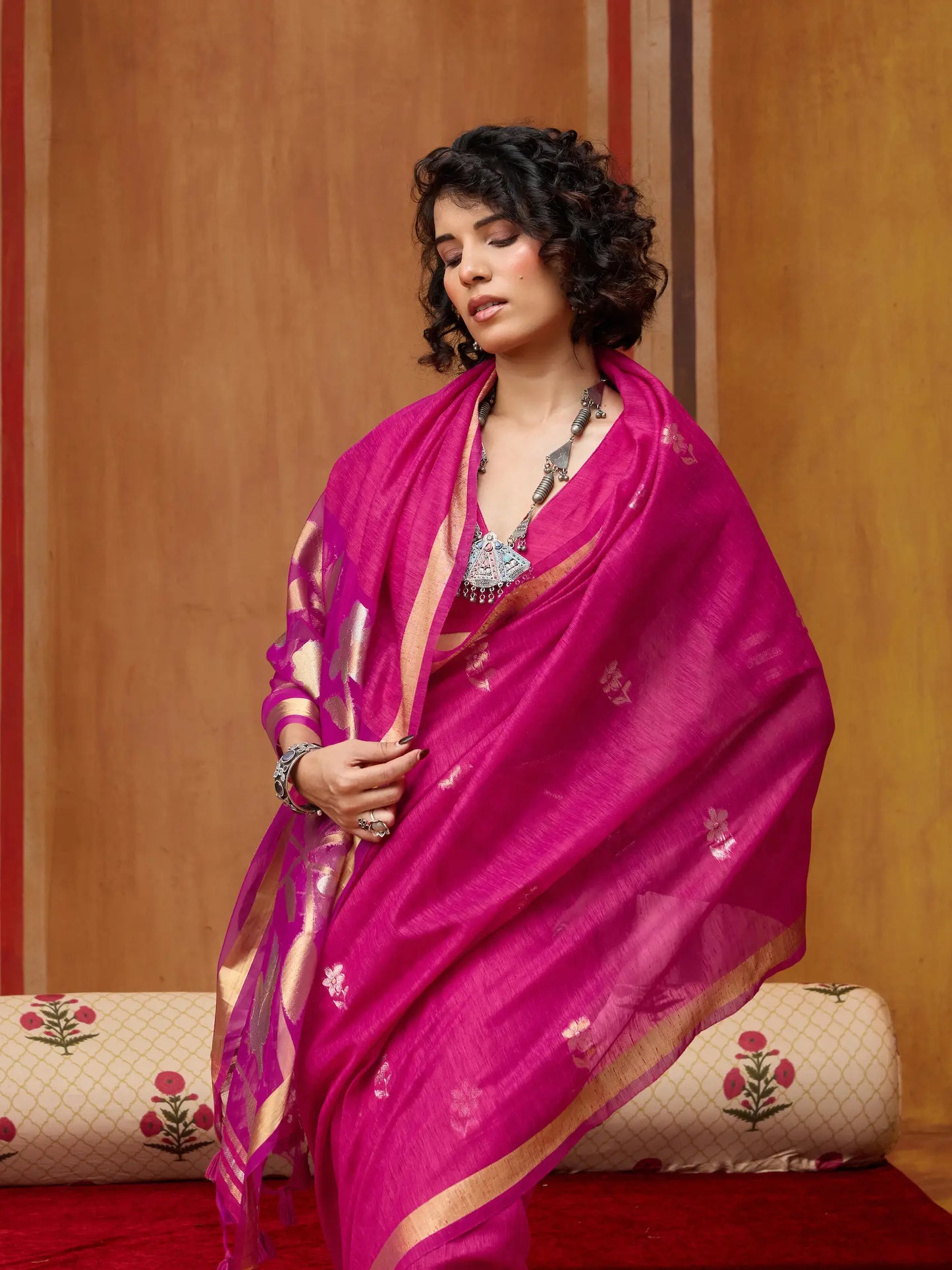 Burnt Pink Silk Zari Weaving Saree