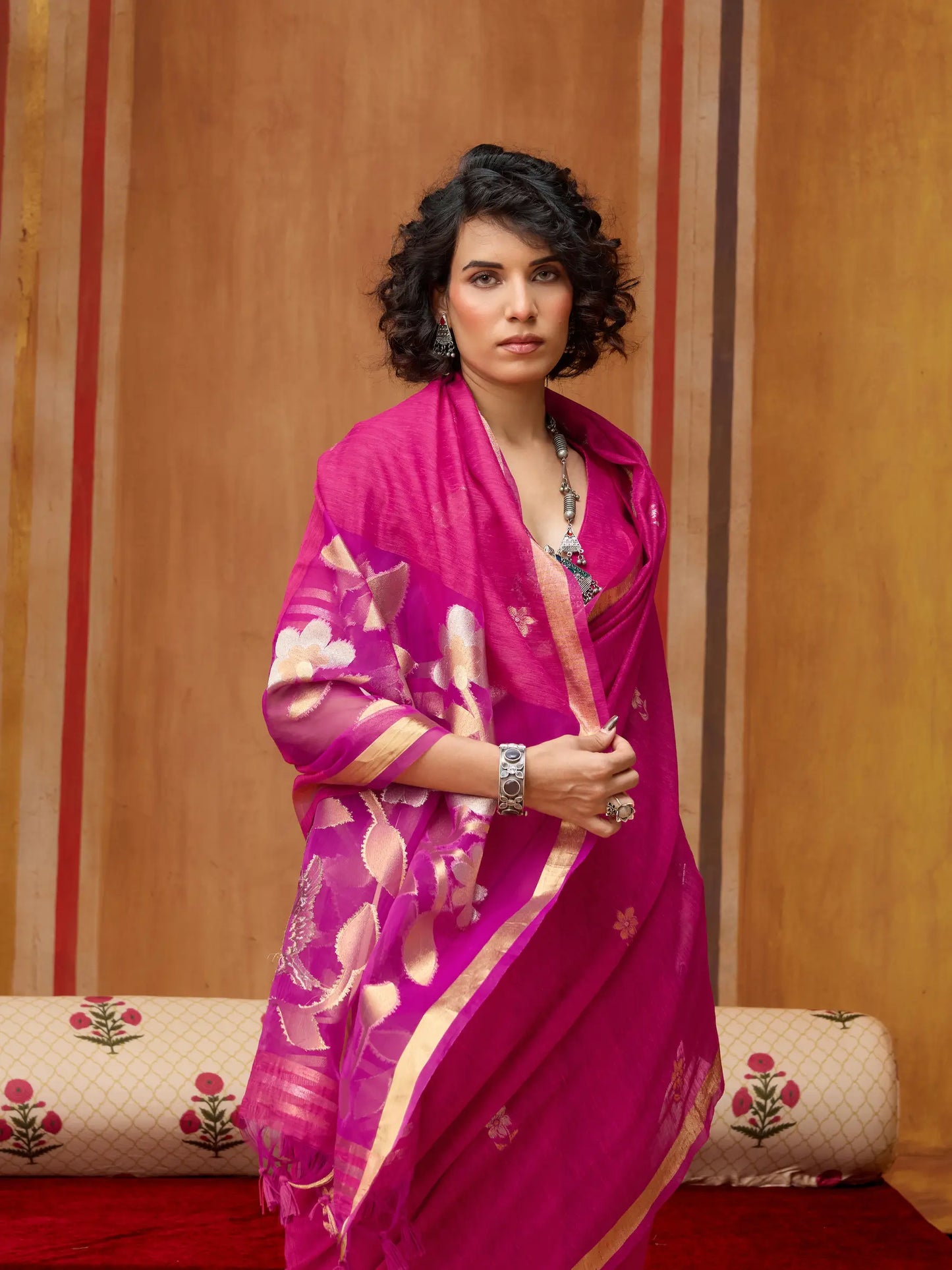 Burnt Pink Silk Zari Weaving Saree