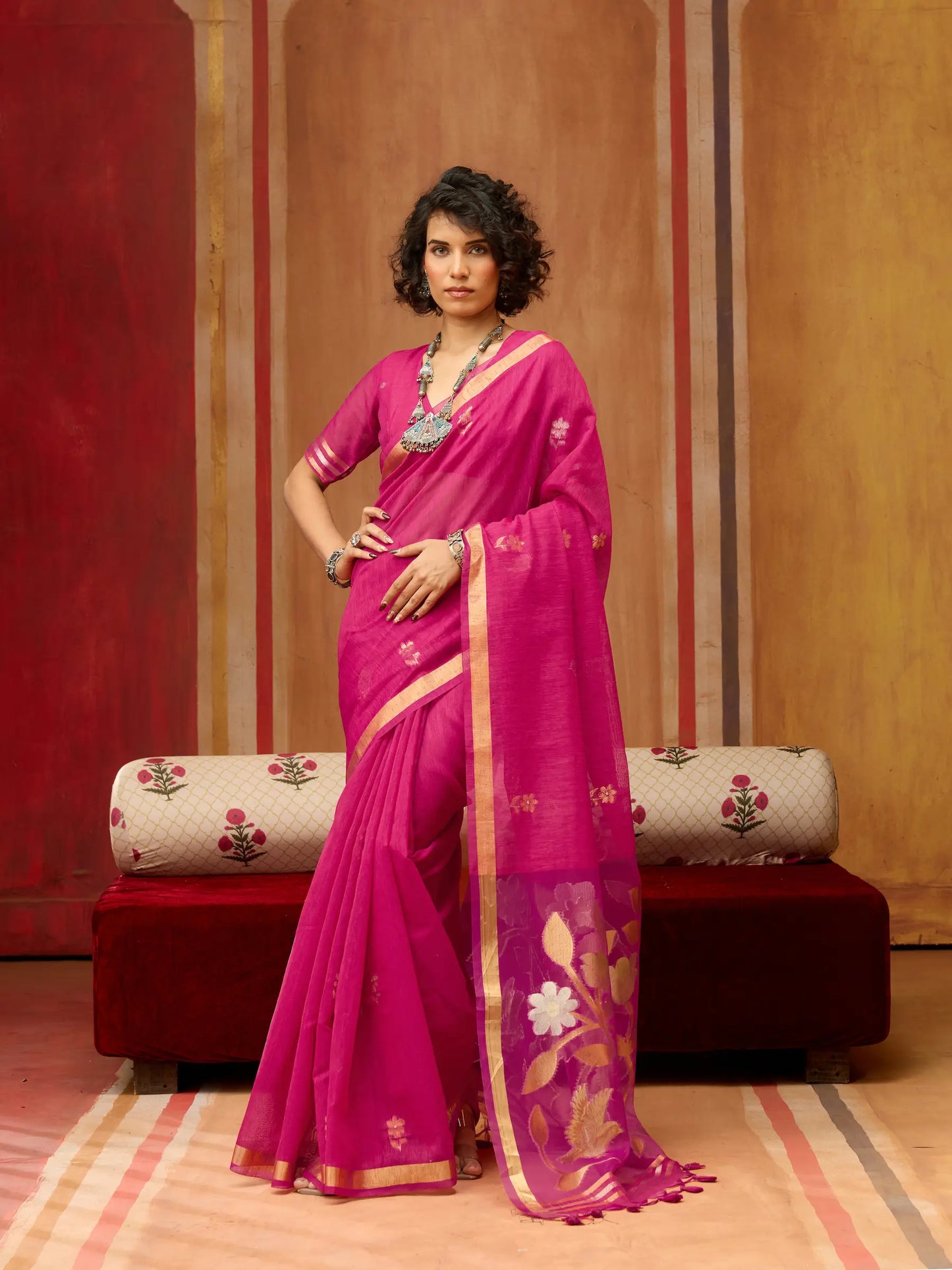 Burnt Pink Silk Zari Weaving Saree