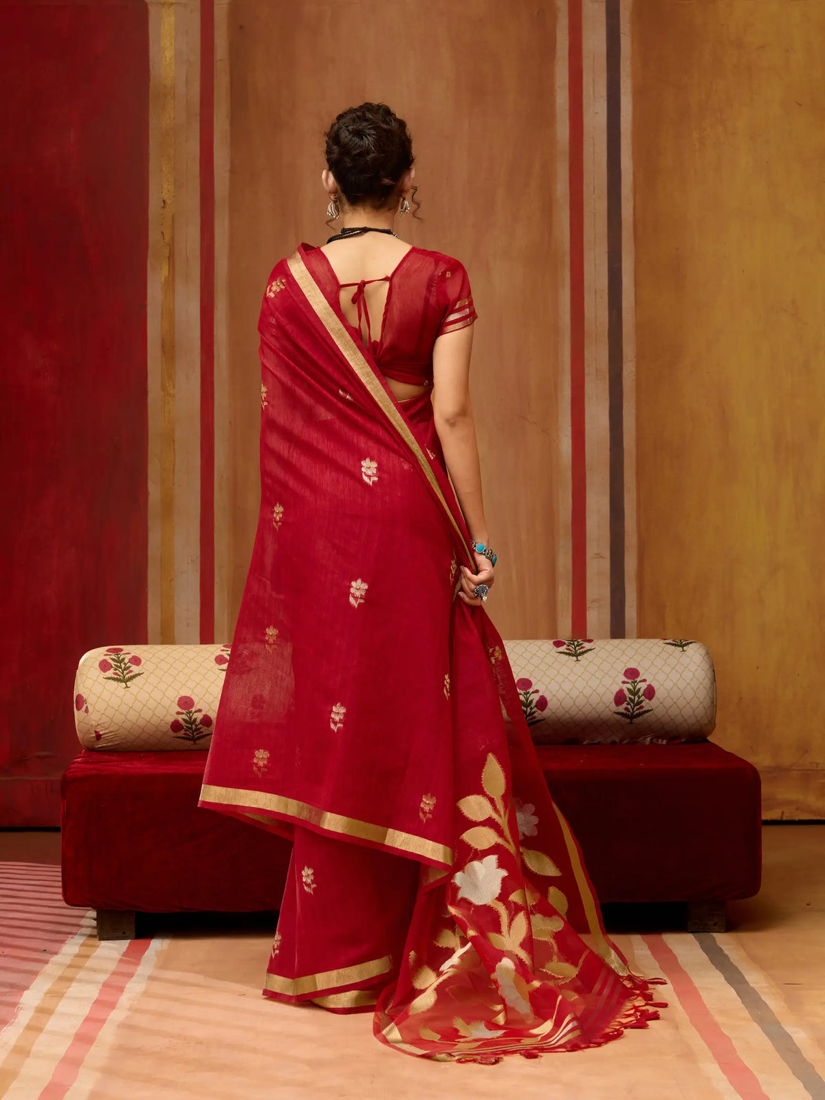 Scarlet Red Silk Zari Weaving Saree