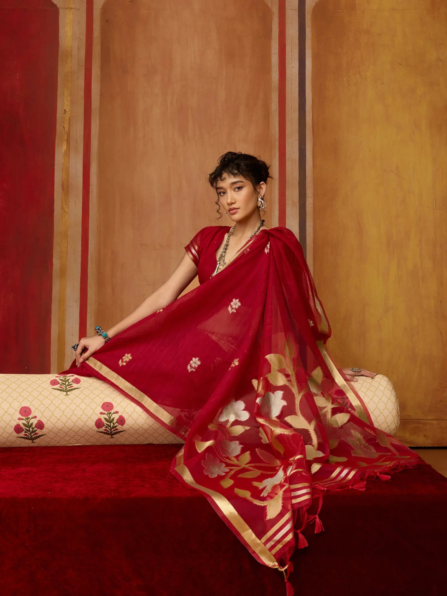 Scarlet Red Silk Zari Weaving Saree