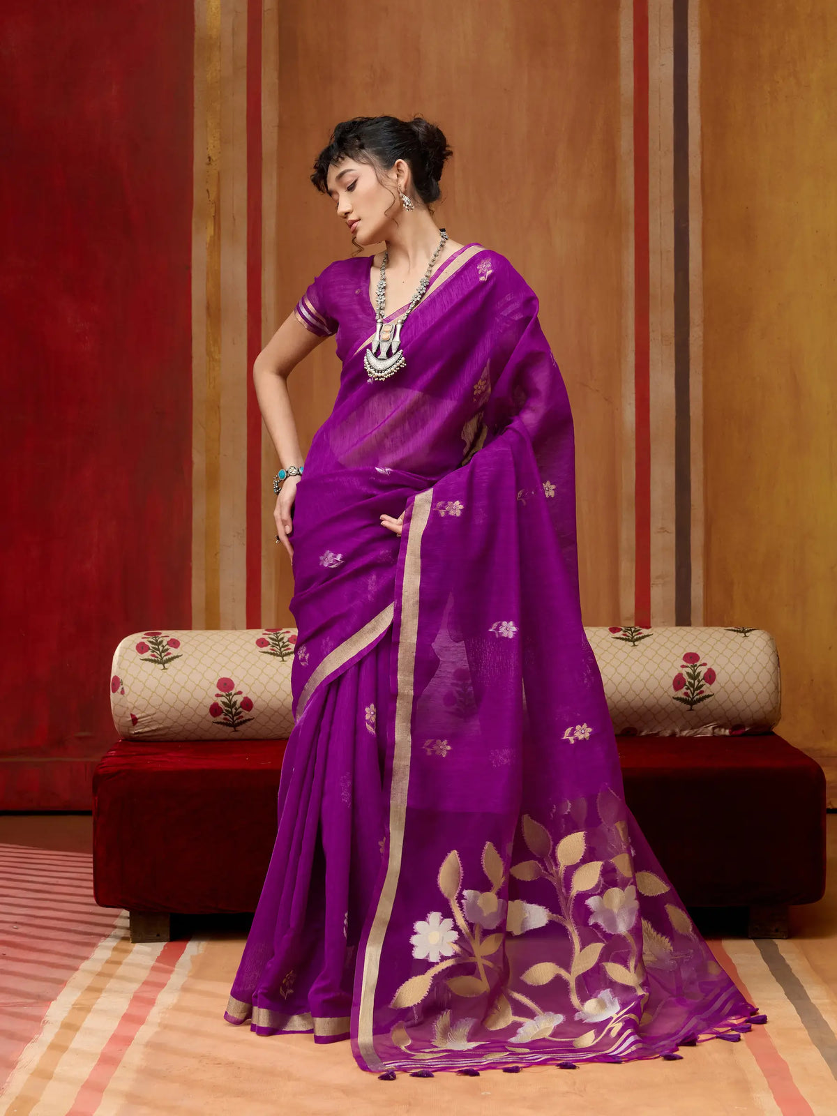 Plum Purple Silk Zari Weaving Saree