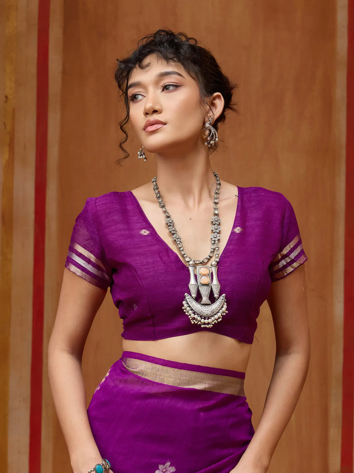 Plum Purple Silk Zari Weaving Saree