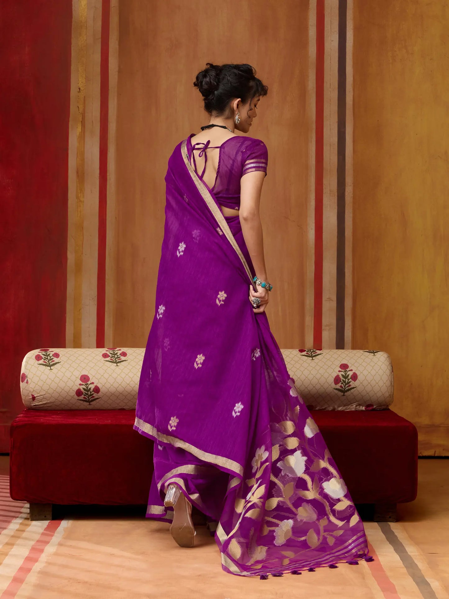 Plum Purple Silk Zari Weaving Saree