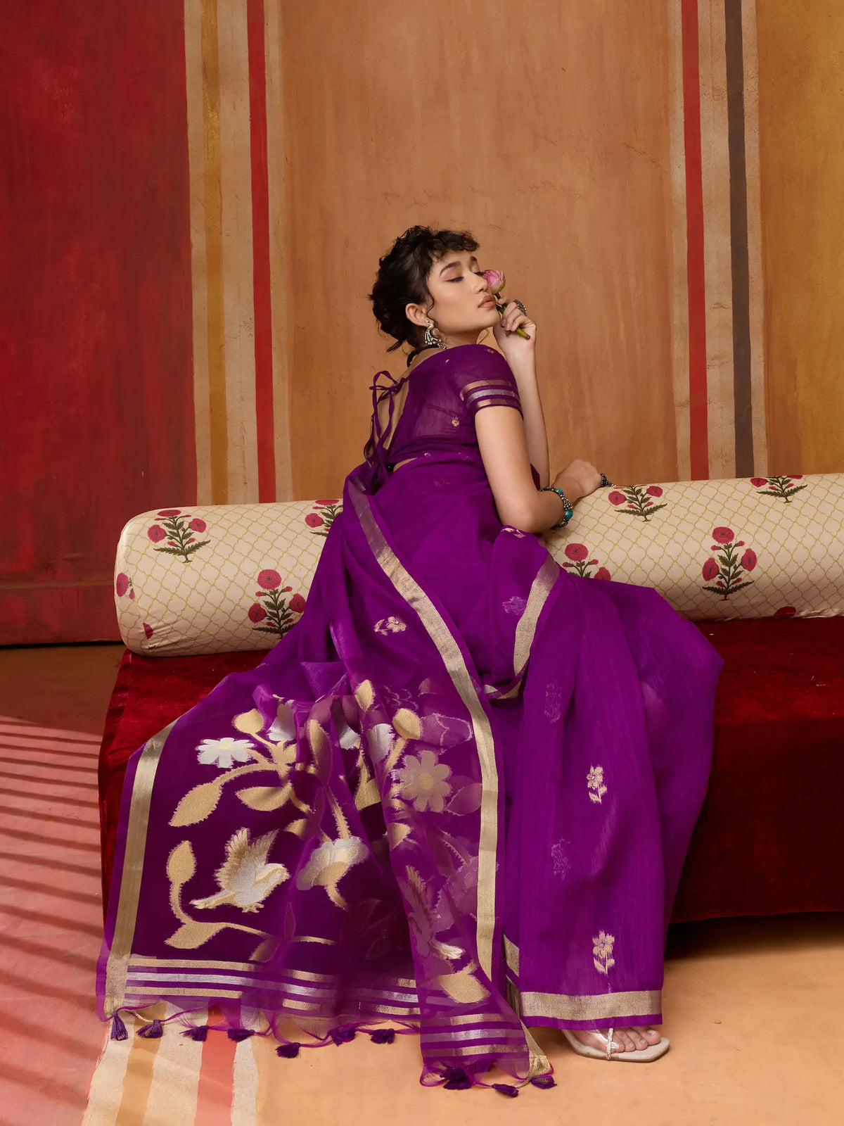 Plum Purple Silk Zari Weaving Saree