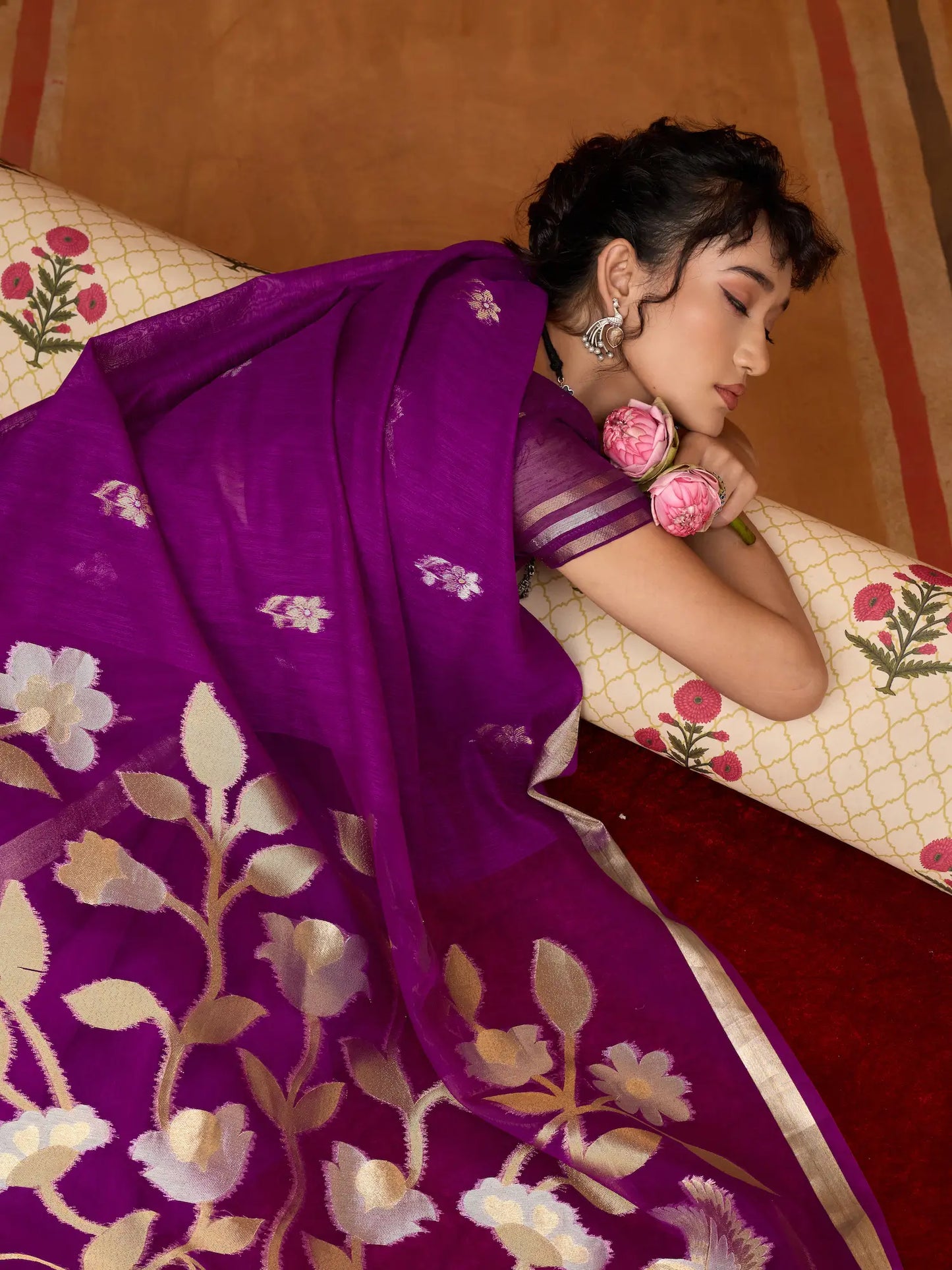 Plum Purple Silk Zari Weaving Saree