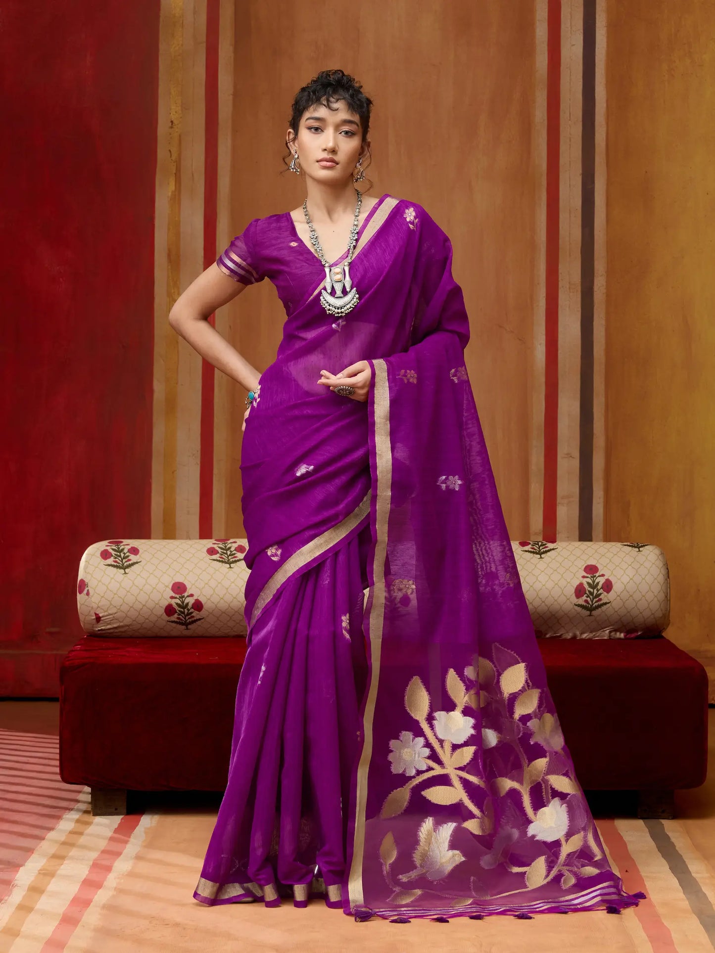 Plum Purple Silk Zari Weaving Saree