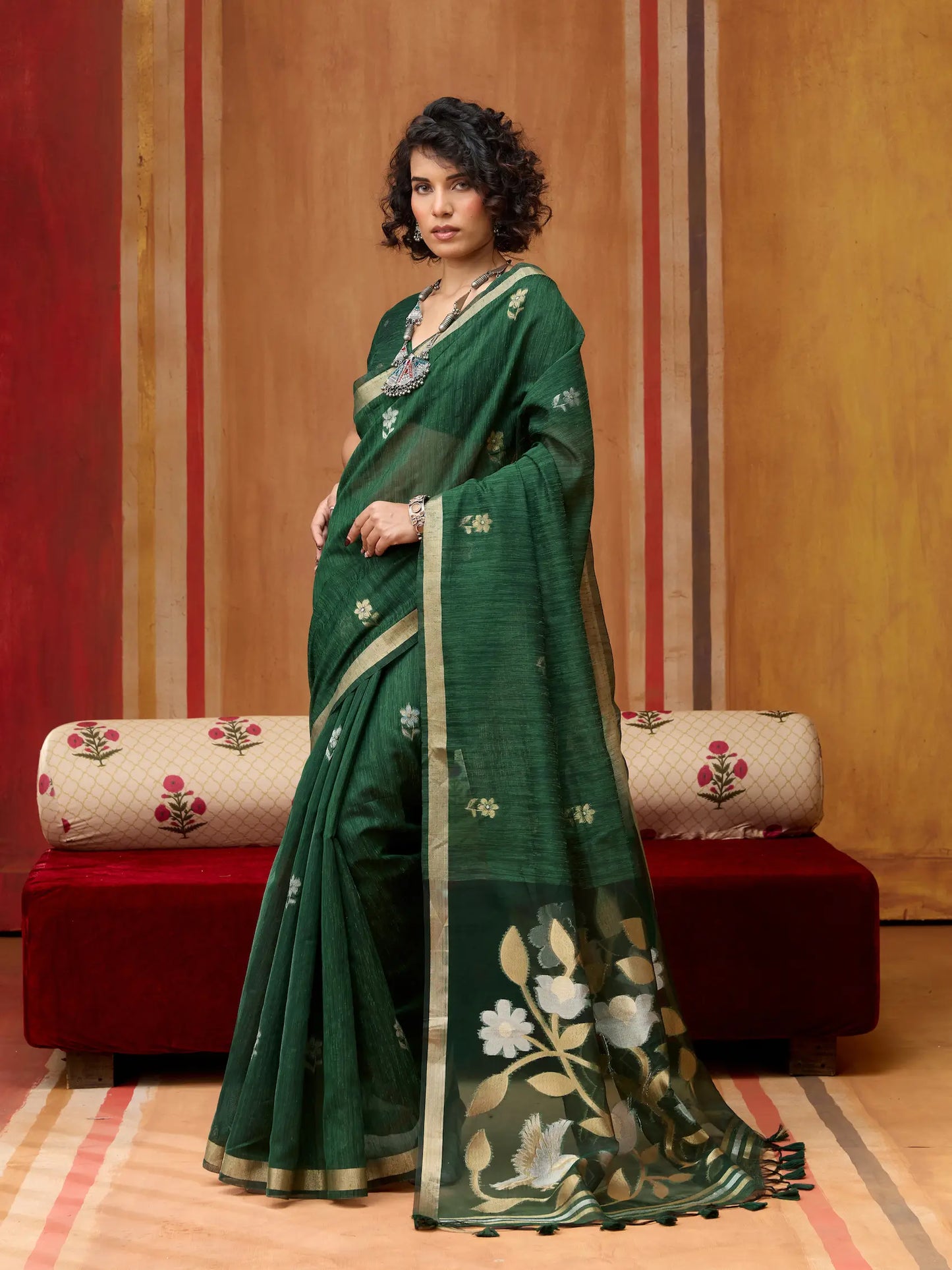 Zucchini Green Silk Zari Weaving Saree