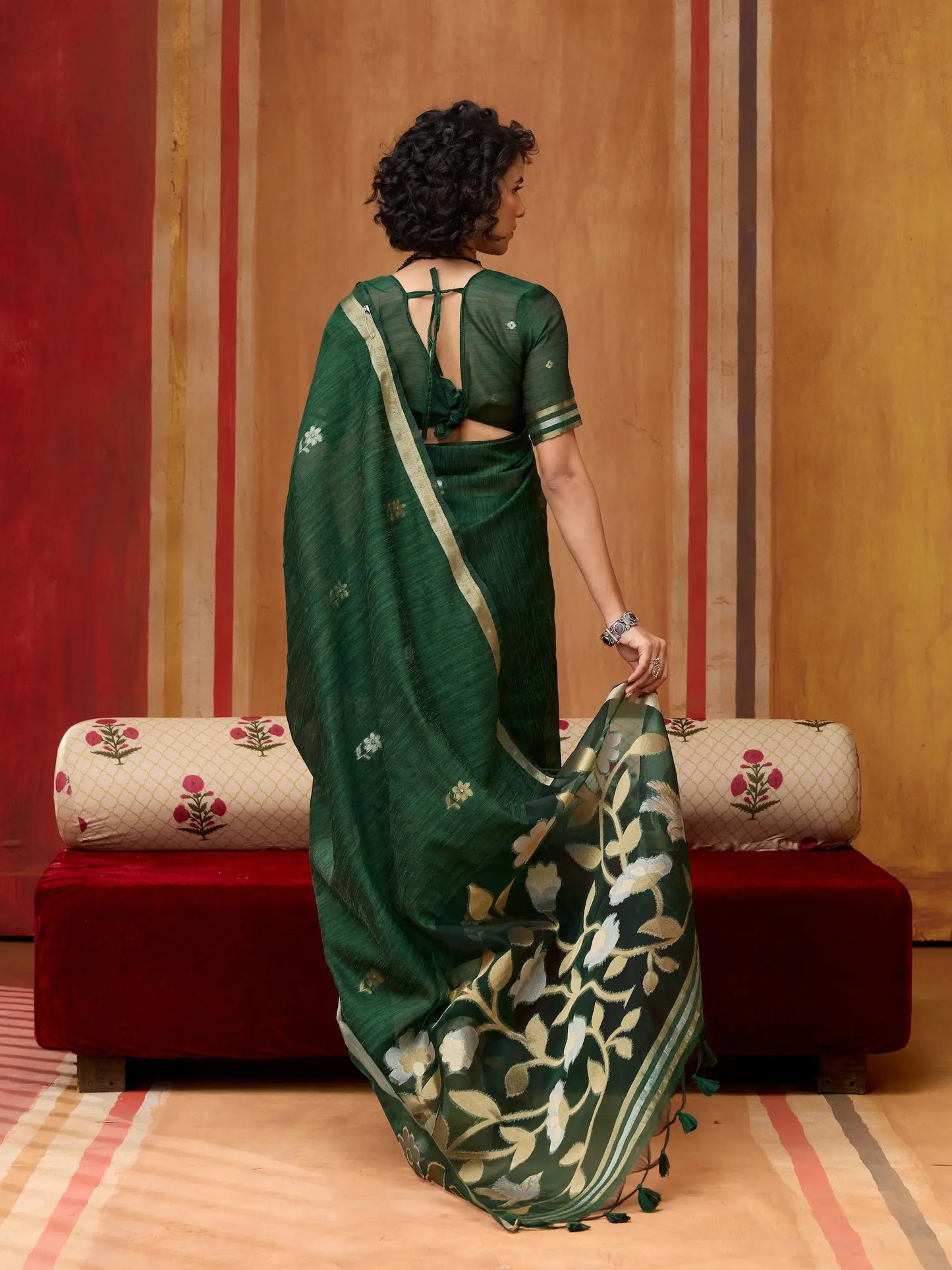 Zucchini Green Silk Zari Weaving Saree