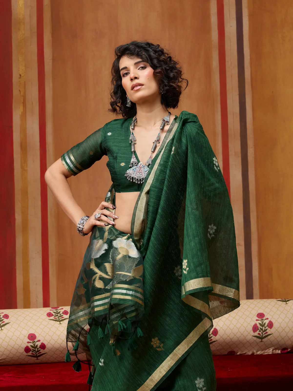 Zucchini Green Silk Zari Weaving Saree