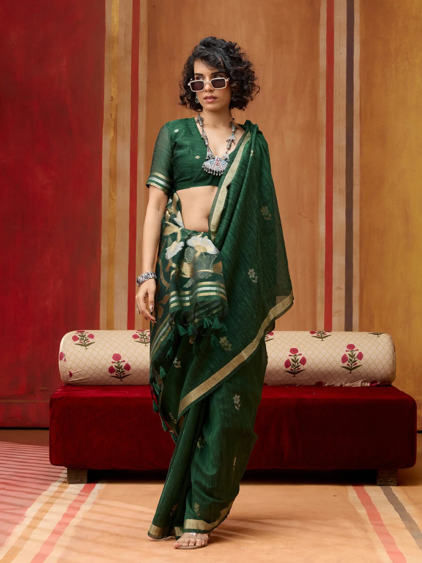 Zucchini Green Silk Zari Weaving Saree