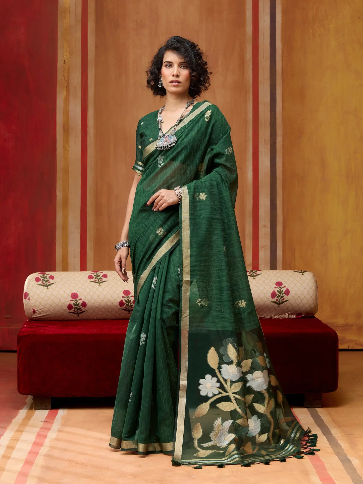 Zucchini Green Silk Zari Weaving Saree