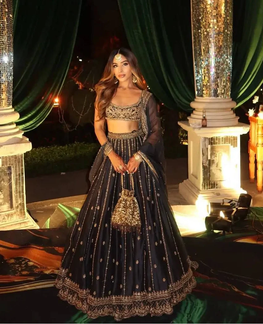 Ebony Black Crepe Embroidery Lehenga Choli