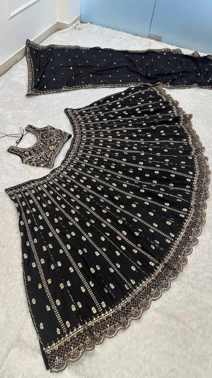 Ebony Black Crepe Embroidery Lehenga Choli