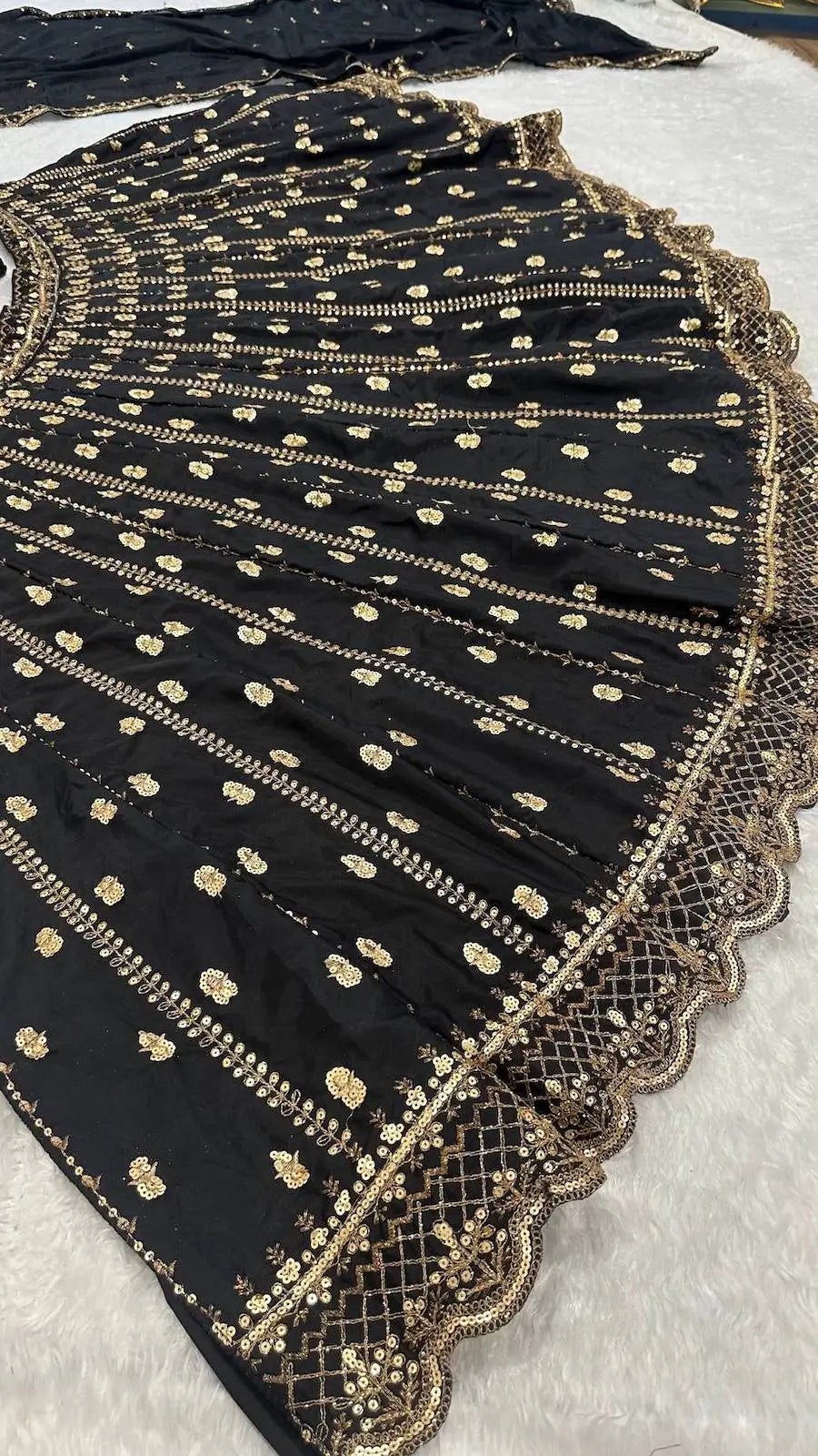 Ebony Black Crepe Embroidery Lehenga Choli