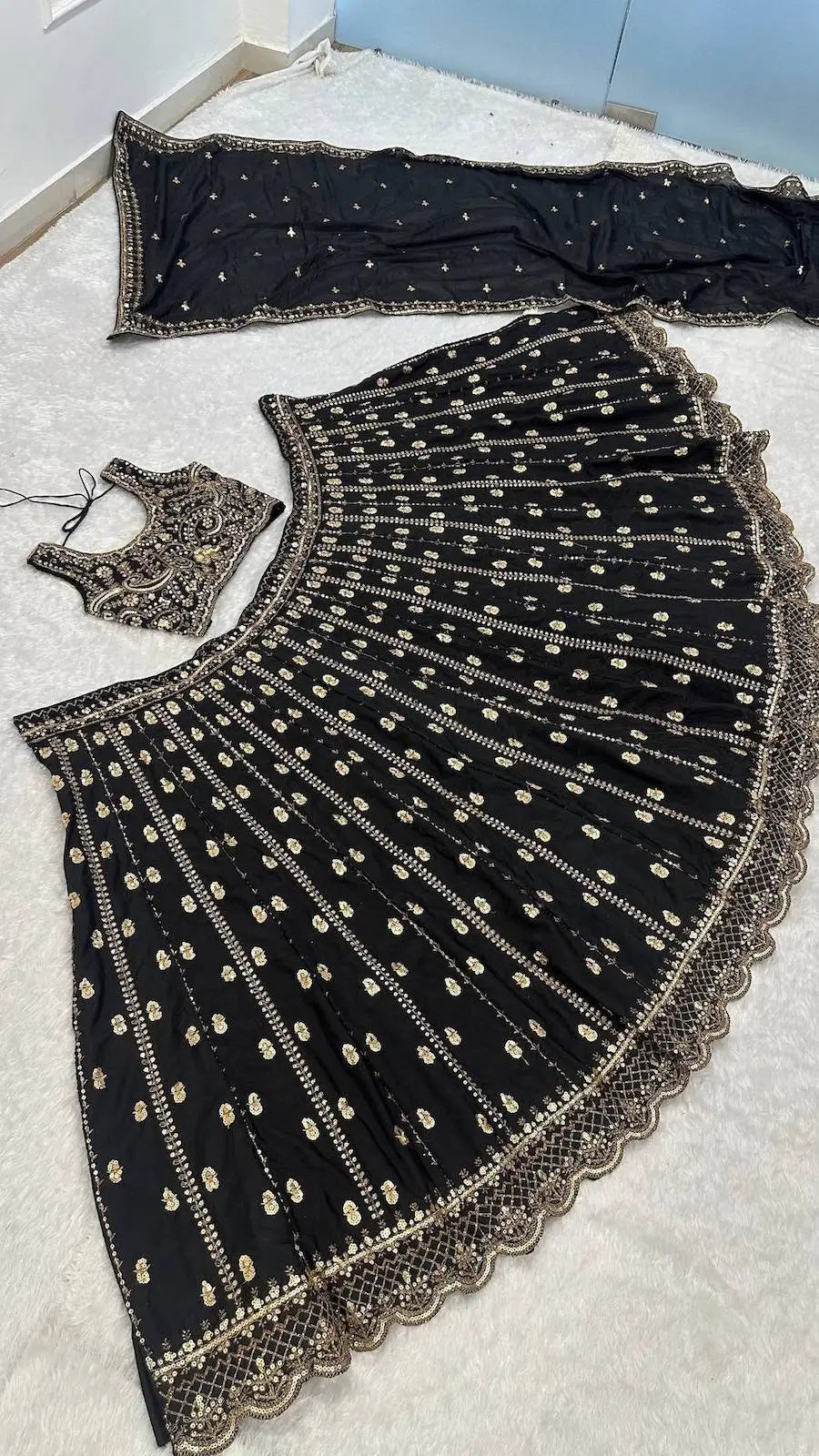 Ebony Black Crepe Embroidery Lehenga Choli