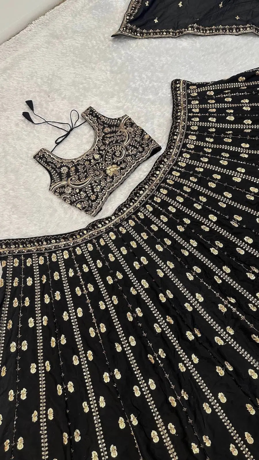 Ebony Black Crepe Embroidery Lehenga Choli
