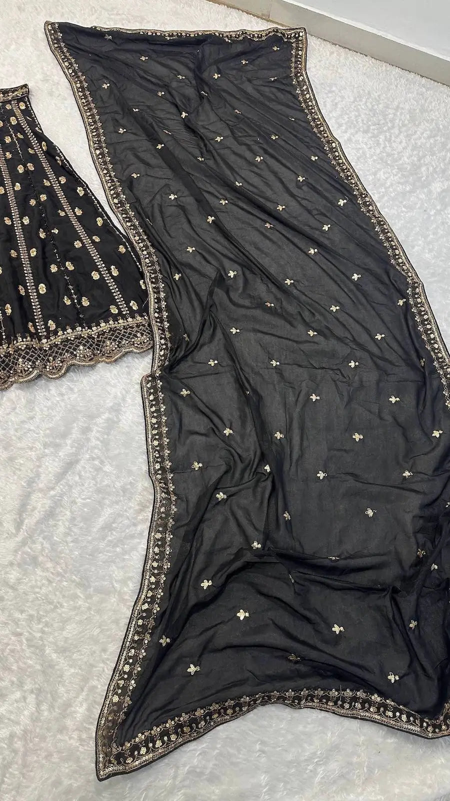 Ebony Black Crepe Embroidery Lehenga Choli