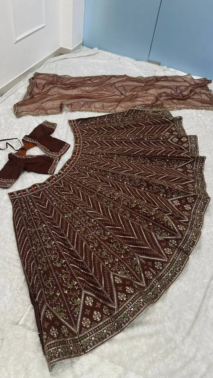 Cocoa Brown Embroidered Lehenga Choli